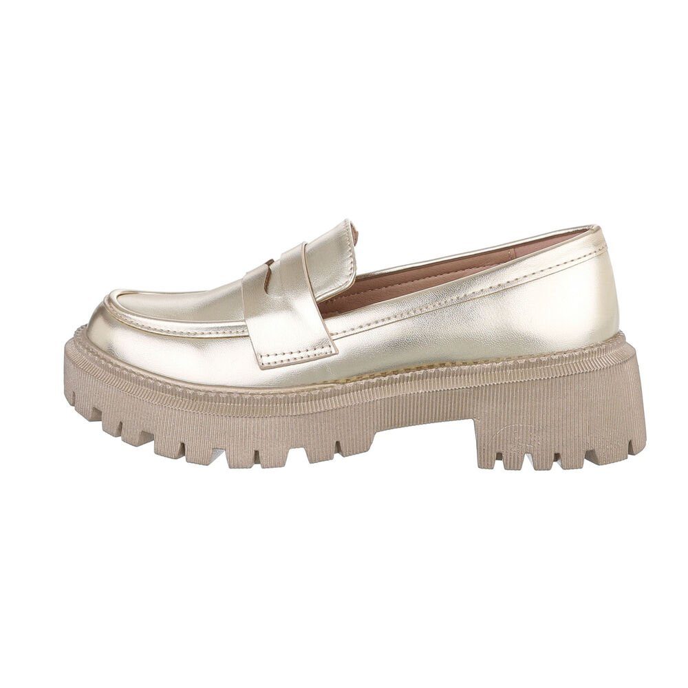 Ital-Design Damen Mokassins Freizeit Slipper (84018733) Blockabsatz Mokassi günstig online kaufen