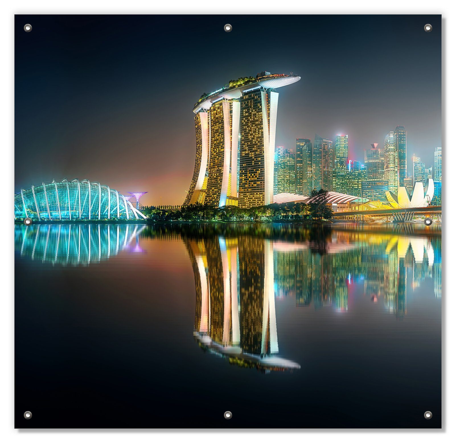 Sonnenschutz Singapur bei Nacht, Wallario, blickdicht, mit Saugnäpfen, wiederablösbar und wiederverwendbar