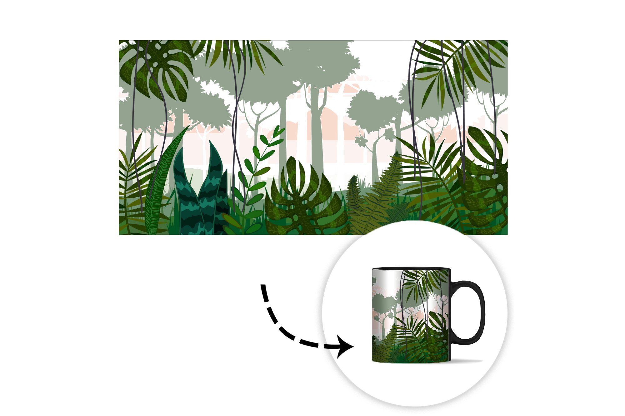 MuchoWow Tasse Dschungel Teetasse, Kinder, - Pflanzen Tropisch - - Junge Geschenk - Keramik, Kaffeetassen, Mädchen Farbwechsel, Zaubertasse, 