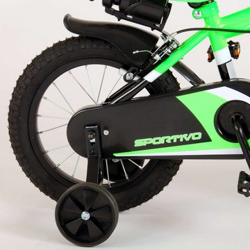 Volare Kinderfahrrad Kinderfahrrad Sportivo für Jungen 14 Zoll Kinderrad Neongrün Schwarz