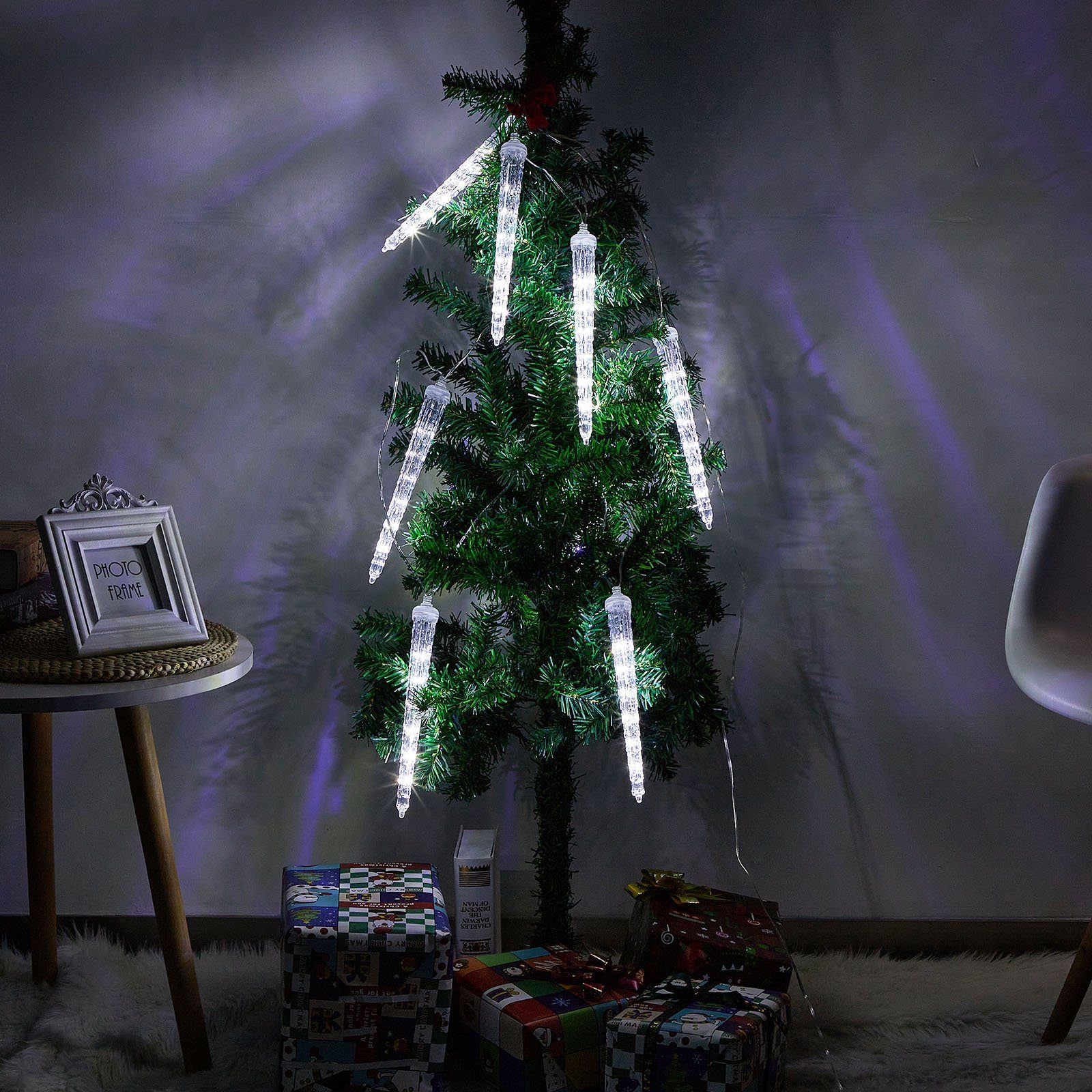 LED 2.8M, Deko Weihnachten Rosnek für Eiszapfen Baum anschliessbar, Lichter, LED-Lichterschlauch