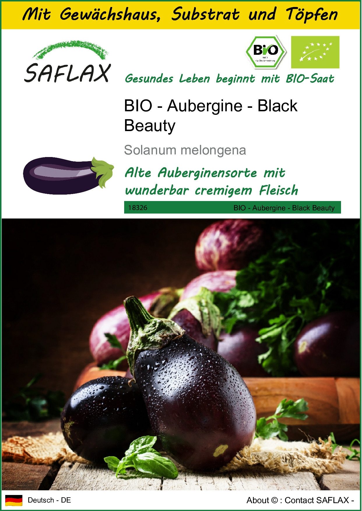 Gemüsesamen SAFLAX - Anzuchtset - BIO - Aubergine - Black Beauty