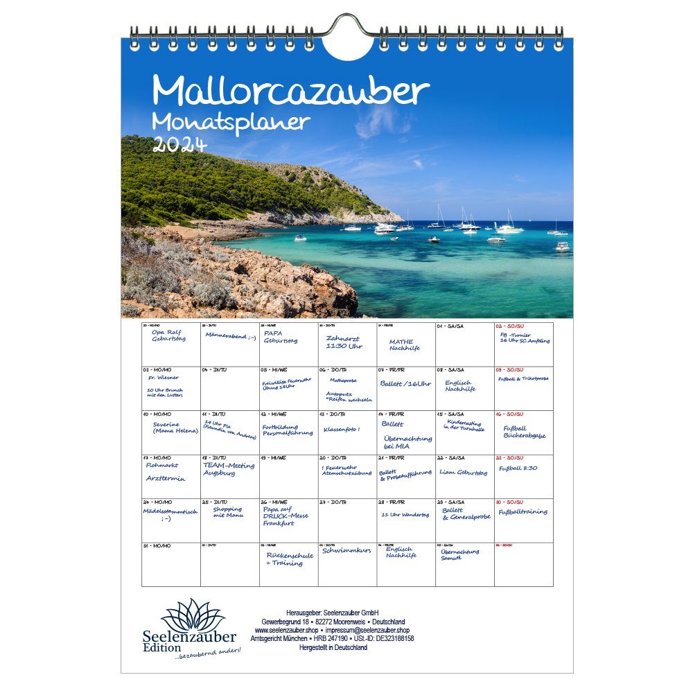 Seelenzauber Wandkalender Mallorcazauber Planer DIN A4 Kalender für