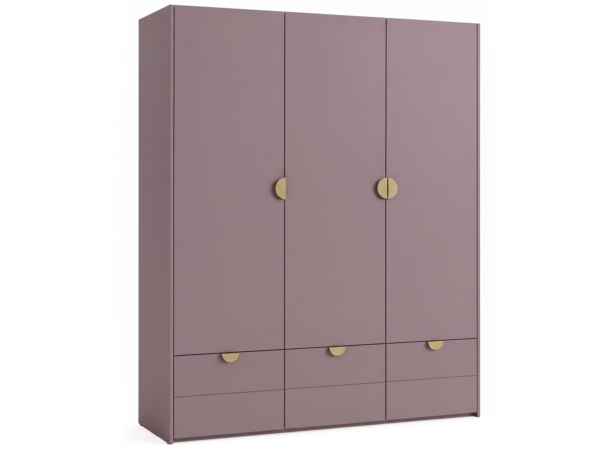 Beautysofa Kleiderschrank MILA mit 3 Türen, 3 Schubladen (goldfarbenen Griffen, Breite: 180 cm) Kaschmir oder Pflaume