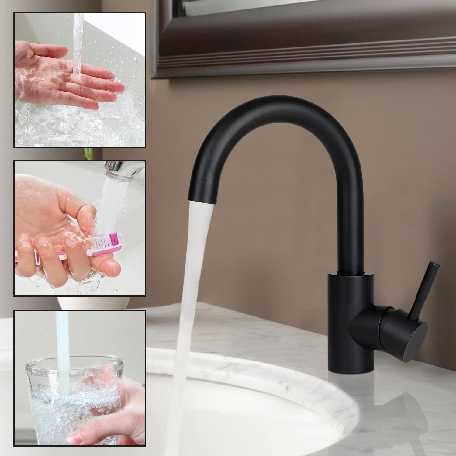 Nettlife Küchenarmatur 360°Drehbar Niederdruck Badezimmer Badarmatur schwarz Edelstahl Waschtischarmatur Wasserhahn für (1-St., Bad Mischbatterie)