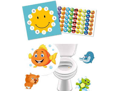 LK Trend & Style Sticker Lustige Lieblingstiere für die Toilette als Töpfchen Trainer, (Spar-Set), + Smiley "lächelnde Sonne"
