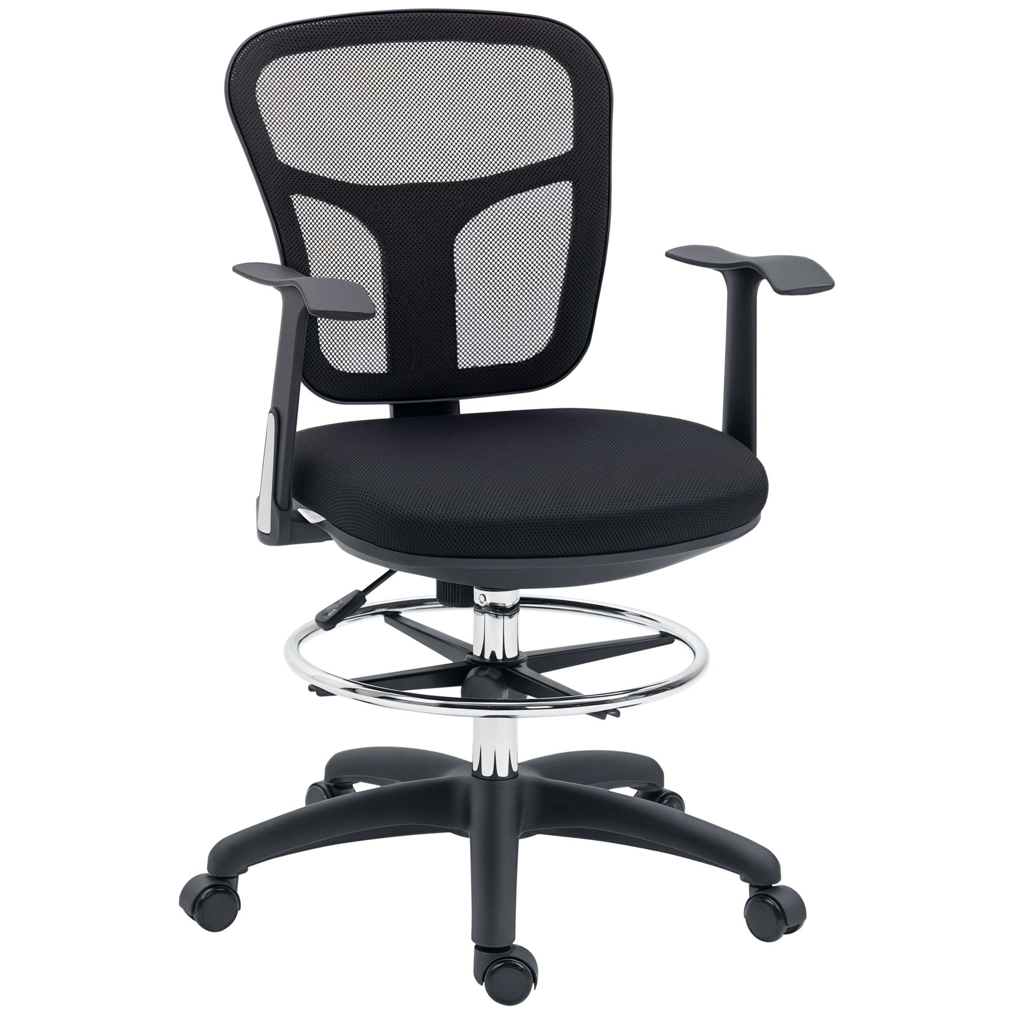 Vinsetto Schreibtischstuhl Bürostuhl, Ergonomischer Zeichenstuhl Computerstuhl mit Armlehne (Drehstuhl für Büro, Wohnzimmer, 1 St), Mesh, Schwarz
