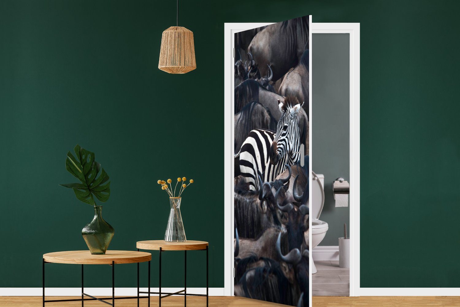 Türaufkleber, Türtapete für Tür, Büffel - cm Fototapete Braun, 75x205 (1 St), bedruckt, Zebra MuchoWow Matt, -