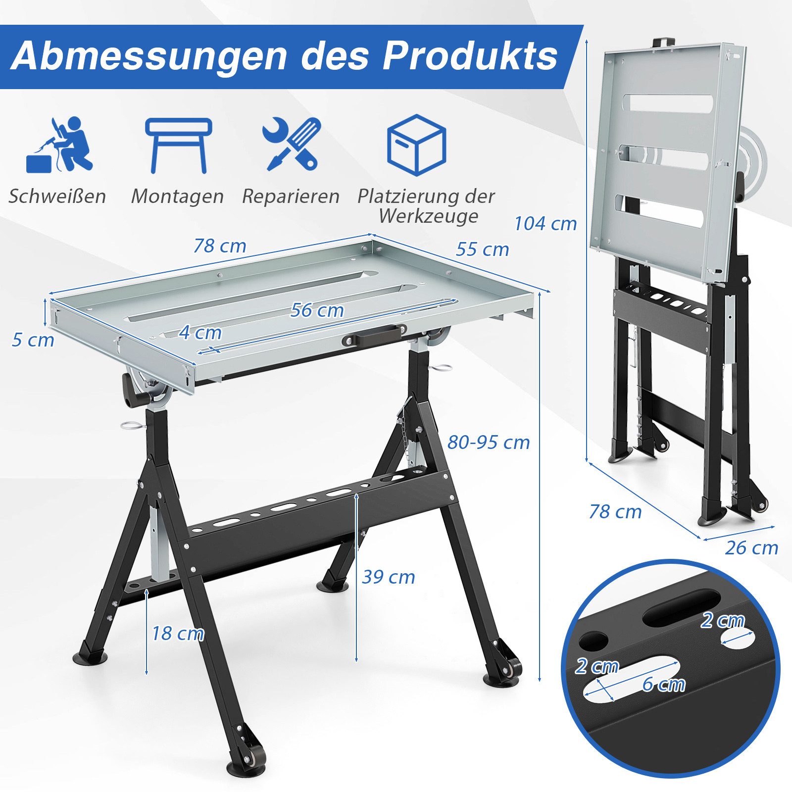 COSTWAY Arbeitstisch, mit 4 einstellbaren Höhen & Winkelangaben, bis 180kg