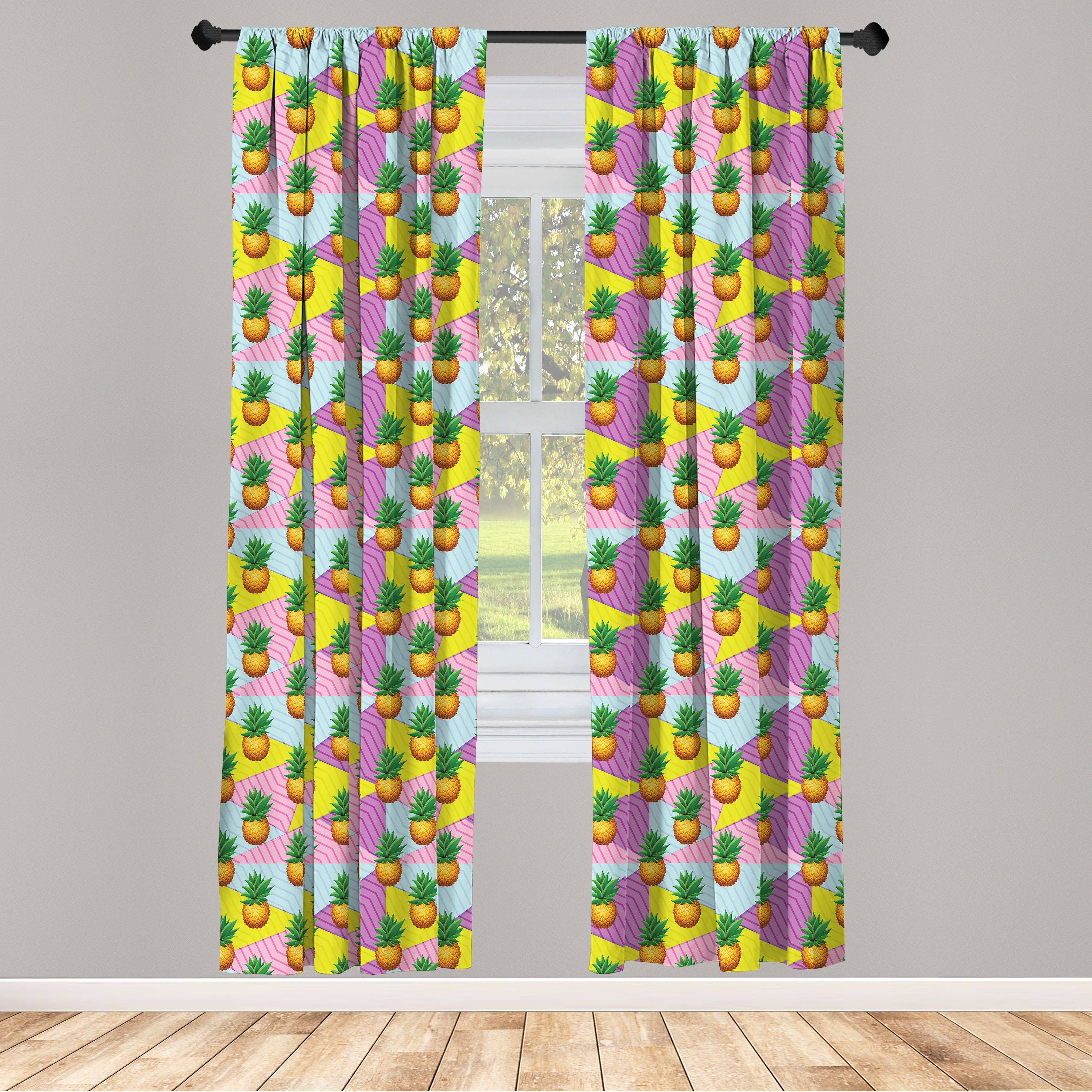 Gardine Vorhang für Wohnzimmer Schlafzimmer Dekor, Abakuhaus, Microfaser, Früchte Ananas auf geometrische Kunst
