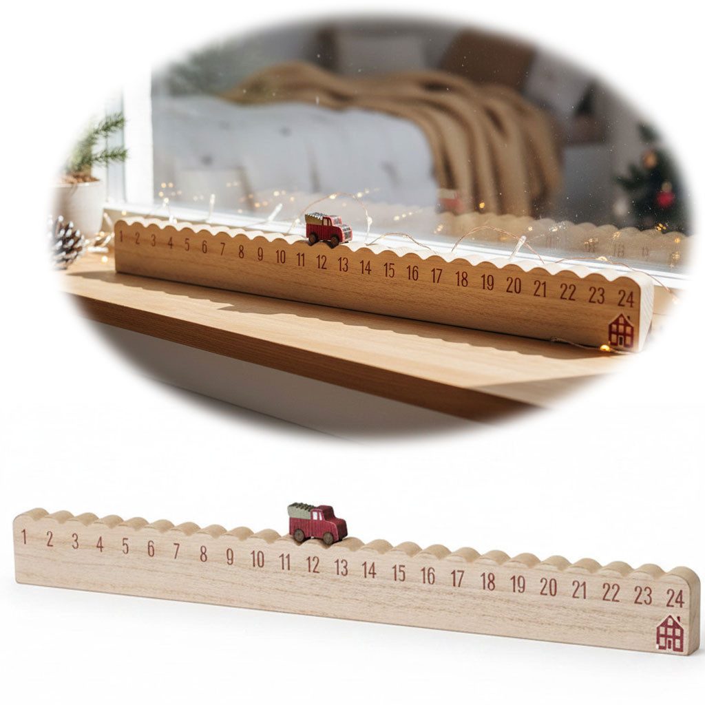 LS-LebenStil Adventskalender Vintage Holz Adventskalender fahrendes Weihnachtsauto 50cm Countdown X (Weihnachtskalender Adventskalender Weihnachten Advent Weihnachts-Deko, 1-tlg), die perfekte Weihnachts-Deko, Advents-Deko