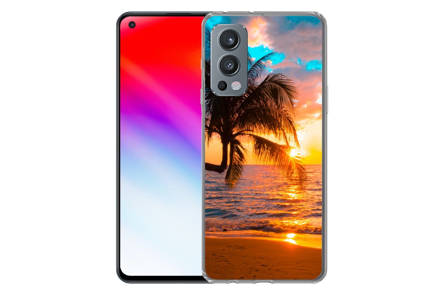 MuchoWow Handyhülle für OnePlus Nord 2 5G Palme - Sonnenuntergang - Horizont - Strand - Me, Phone Case, Silikon, Schutzhülle Dünn