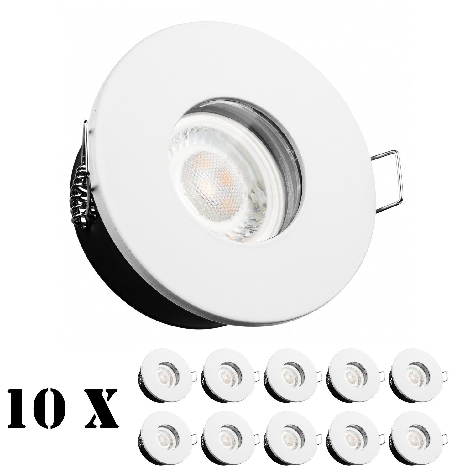 LEDANDO LED Einbaustrahler 10er IP65 LED Einbaustrahler Set extra flach in weiß mit 5W Leuchtmitt | Strahler