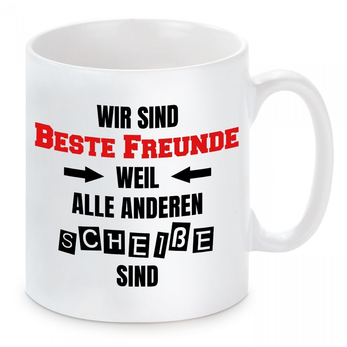 Herzbotschaft Tasse Kaffeebecher mit Motiv Wir sind beste Freunde, Keramik, Kaffeetasse spülmaschinenfest und mikrowellengeeignet