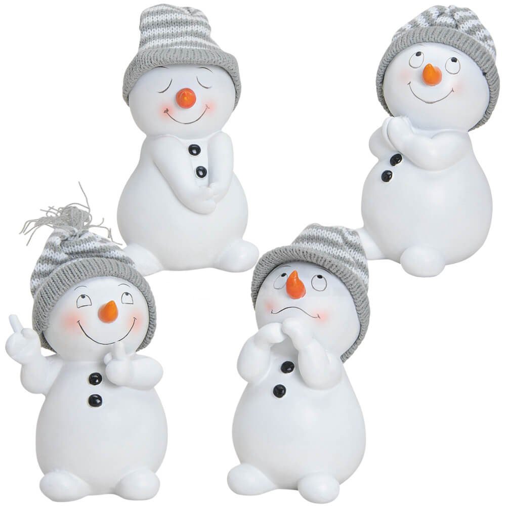 Dekofigur Schneemann mit Strickmütze 4er Set