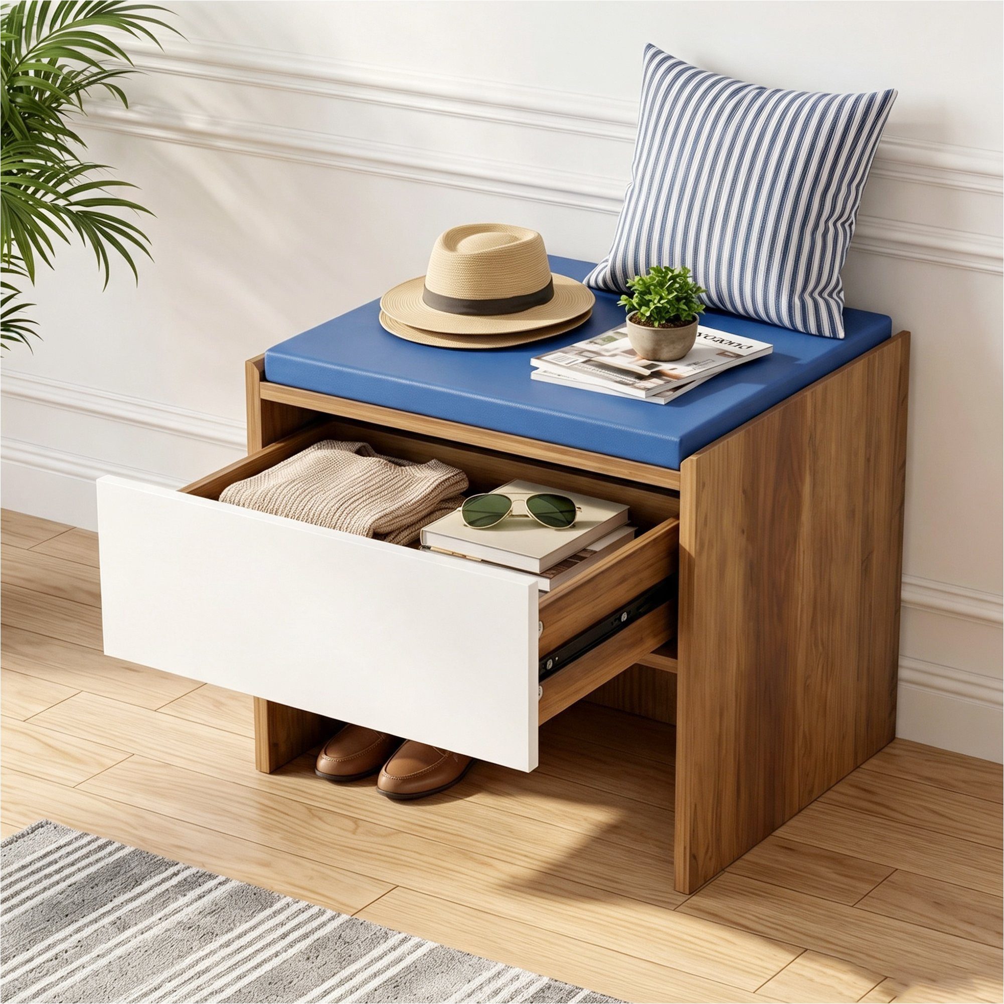 UEV Schuhbank mit Sitzfläche & Stauraum, schmaler Sitzbank mit Kissen 38x38x40cm (Schuhtruhe), Bauhaus Flurbank mit Stauraum für Eingang Flur Wohnzimmer Schlafzimmer