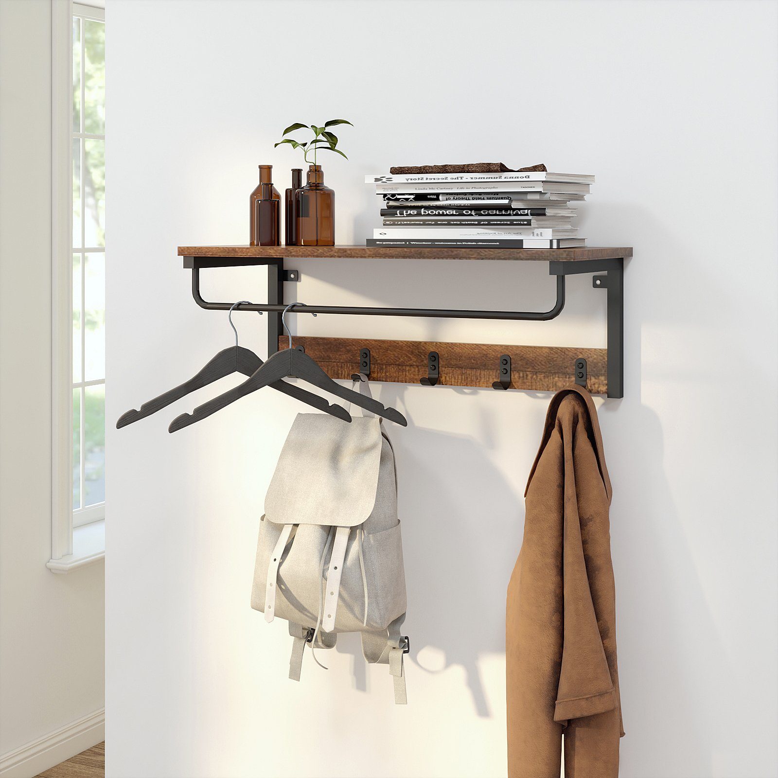 Mondeer Wandgarderobe Wandregal, mit 5 Haken und Ablage, 67 x 28 x 23,5 cm günstig online kaufen