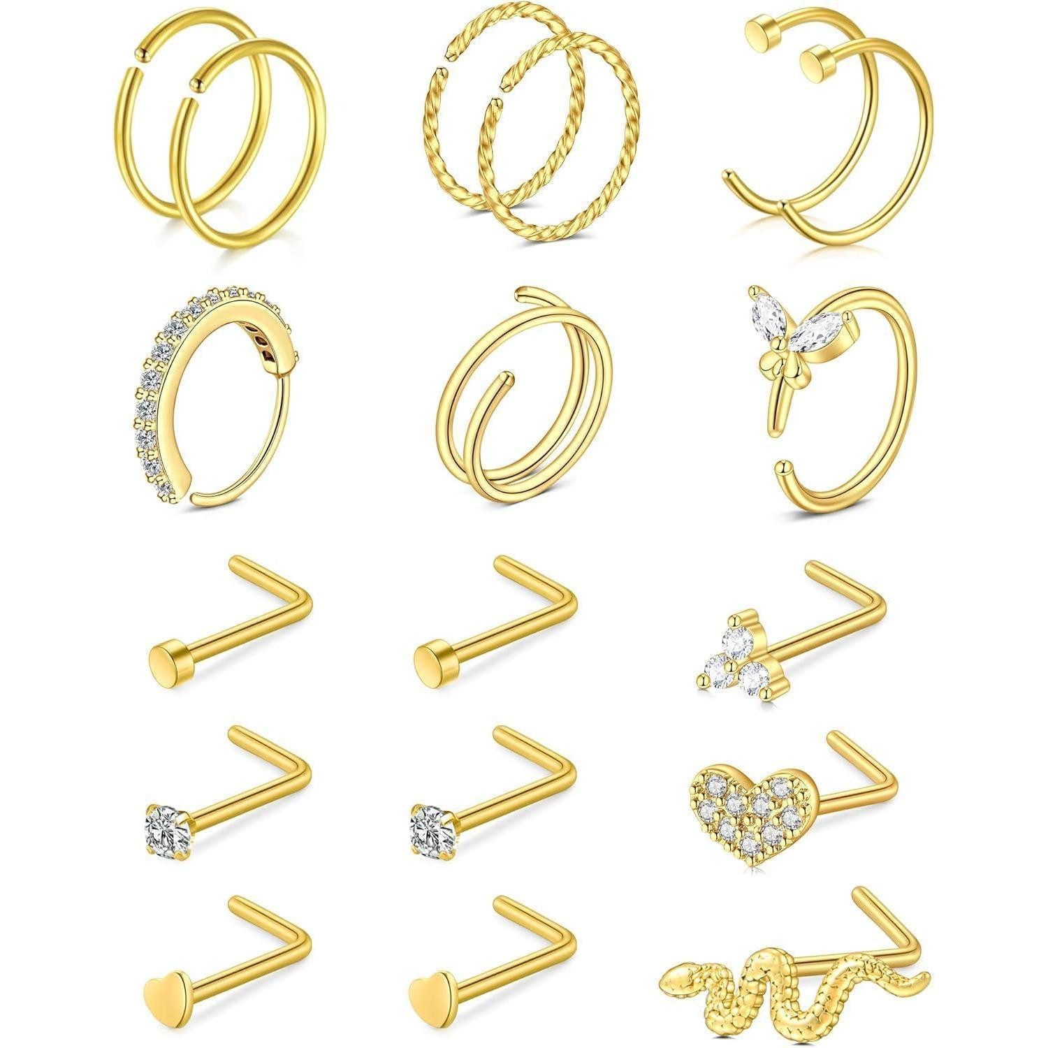 LuxusKollektion Nasenpiercing-Set Nasenpiercing 316L Chirurgenstahl 20G 8mm Gold Silber Satz A-gold