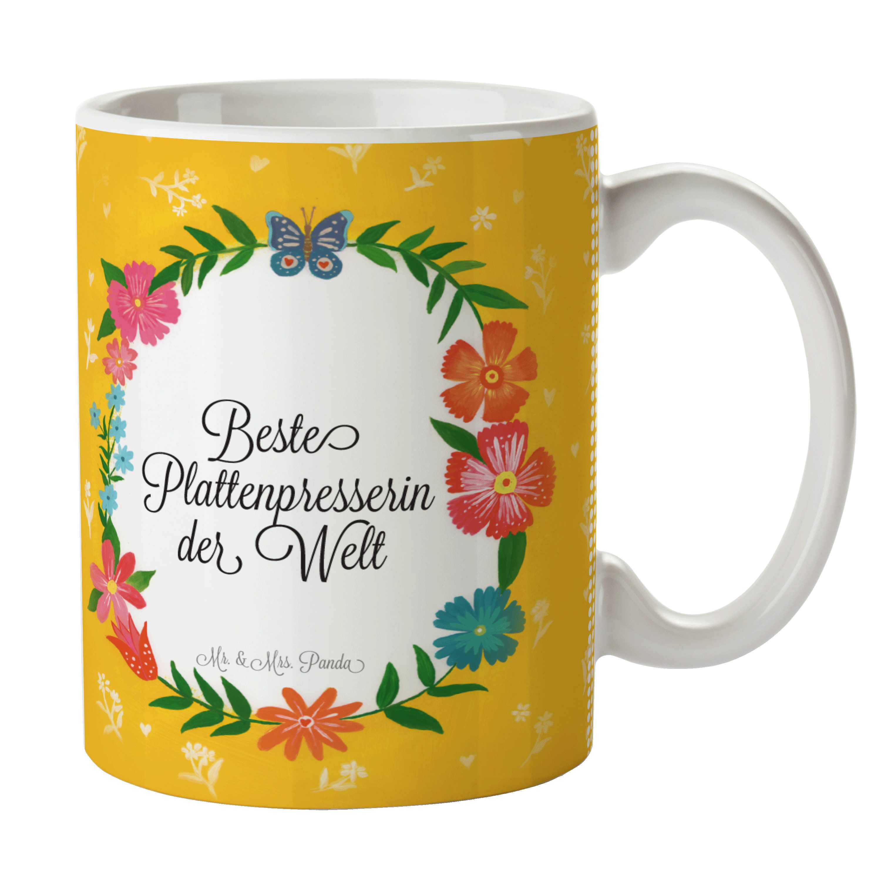 Mr. & Mrs. Panda Tasse Plattenpresserin - Geschenk, Beruf, Tasse Sprüche, Abschied, Tasse Mo, Keramik