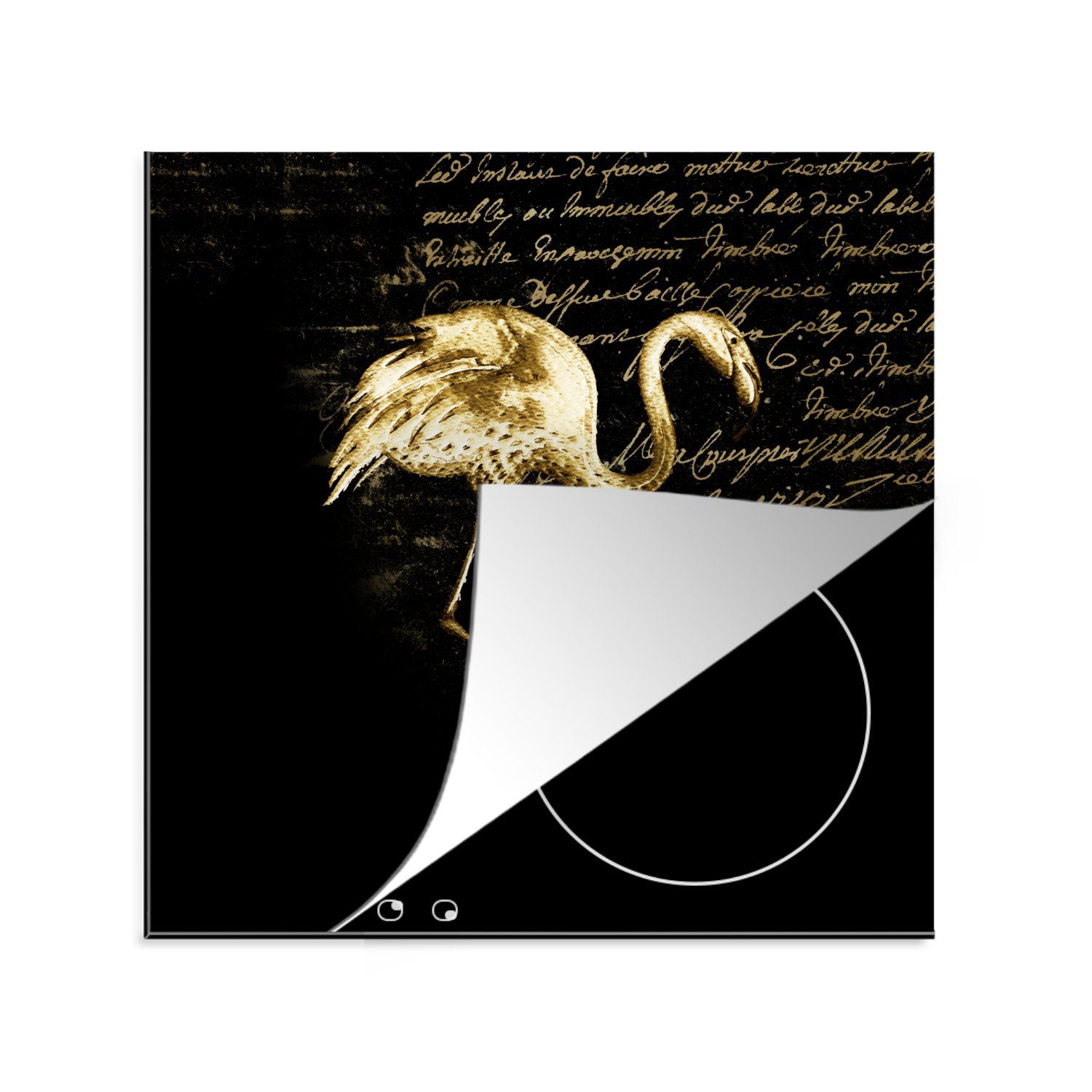 MuchoWow Herdblende-/Abdeckplatte Flamingo - Gold - Briefe, Vinyl, (1 tlg), 78x78 cm, Ceranfeldabdeckung, Arbeitsplatte für küche