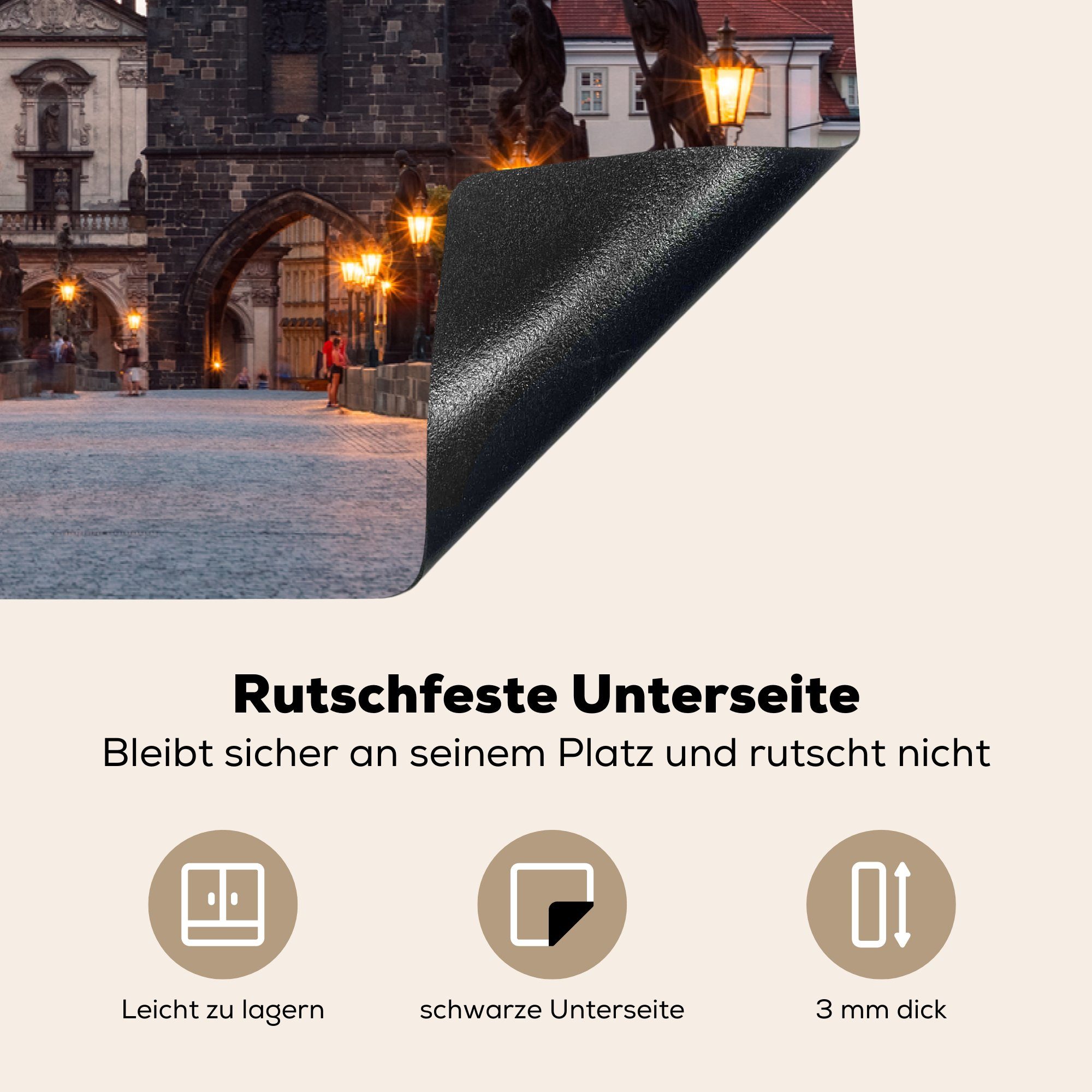 für küche, Sonnenuntergang Herdblende-/Abdeckplatte MuchoWow Ceranfeldabdeckung (1 Induktionskochfeld - tlg), Tschechische 81x52 Vinyl, die Republik, Schutz - Prag cm,