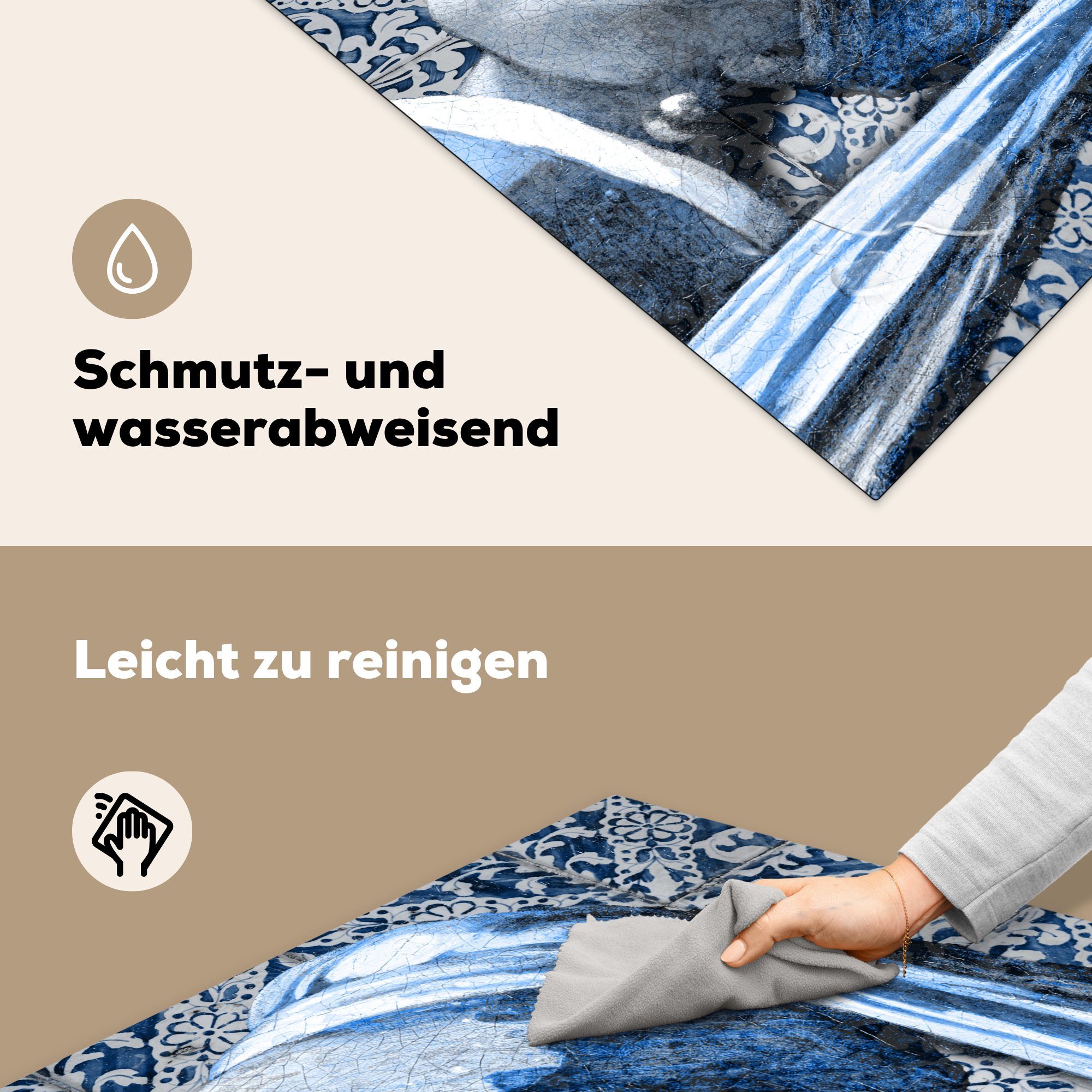 Johannes Vinyl, (1 - MuchoWow - Delfter küche 78x78 mit cm, Perlenohrring Herdblende-/Abdeckplatte Vermeer Ceranfeldabdeckung, für Blau, Arbeitsplatte tlg), Mädchen