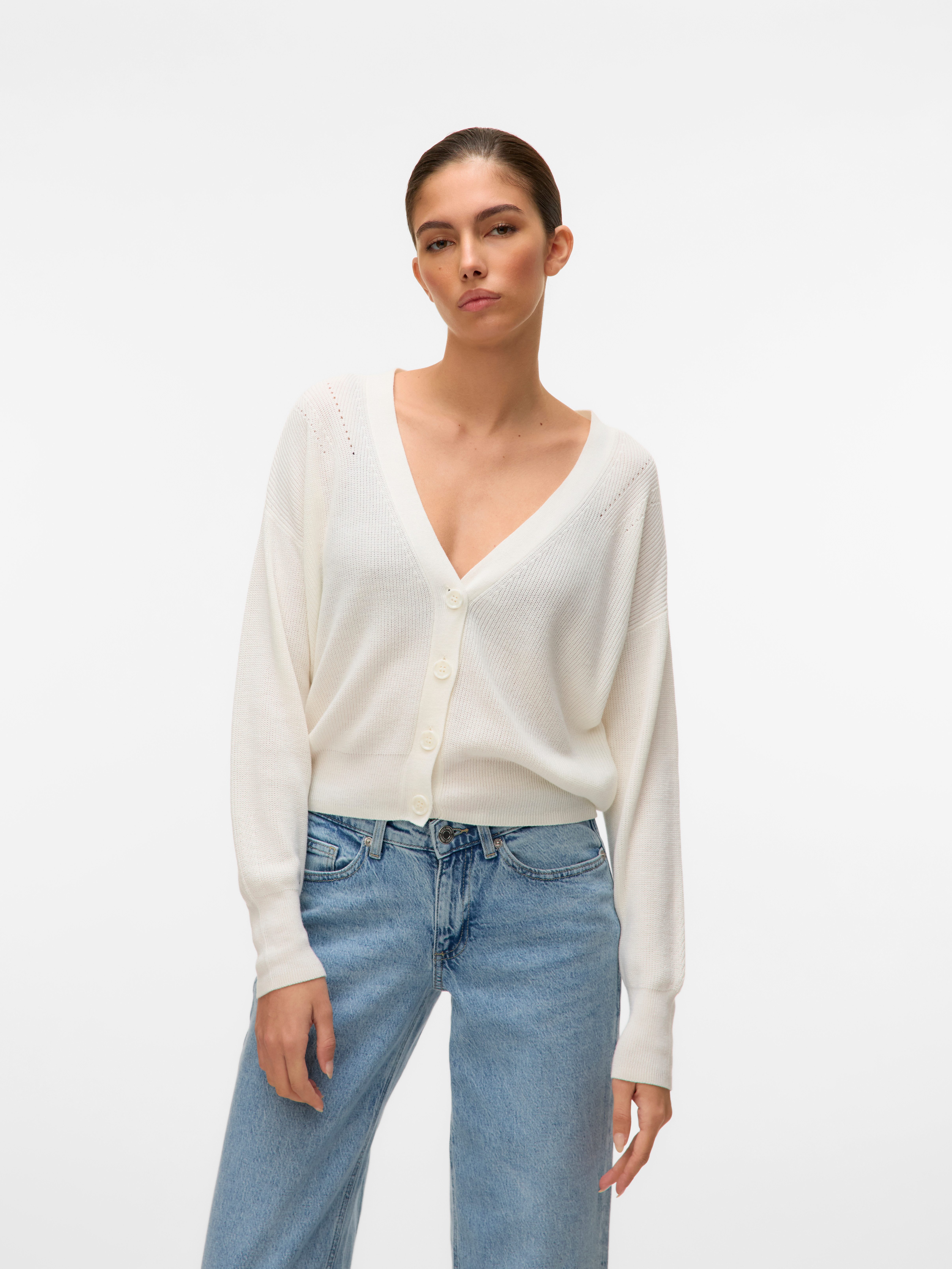 Vero Moda Strickjacke VMNEWLEXSUN LS SHORT V-NECK CAR GA NOOS mit Knopfleiste
