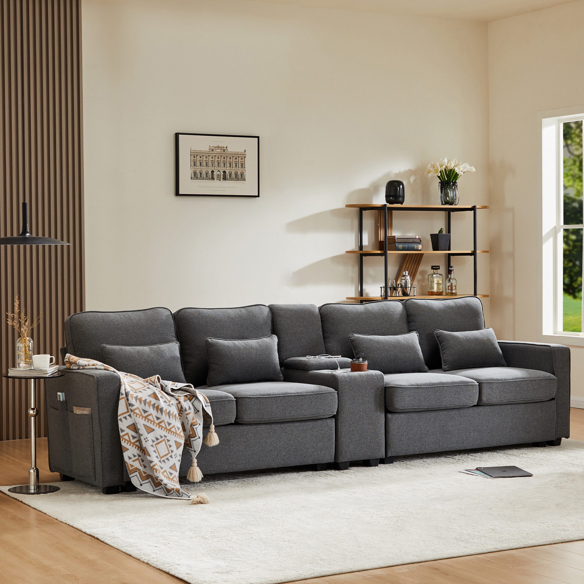 Merax 4-Sitzer mit Seitentaschen und Getränkehälter, XXL-Sofa mit USB,Chais günstig online kaufen
