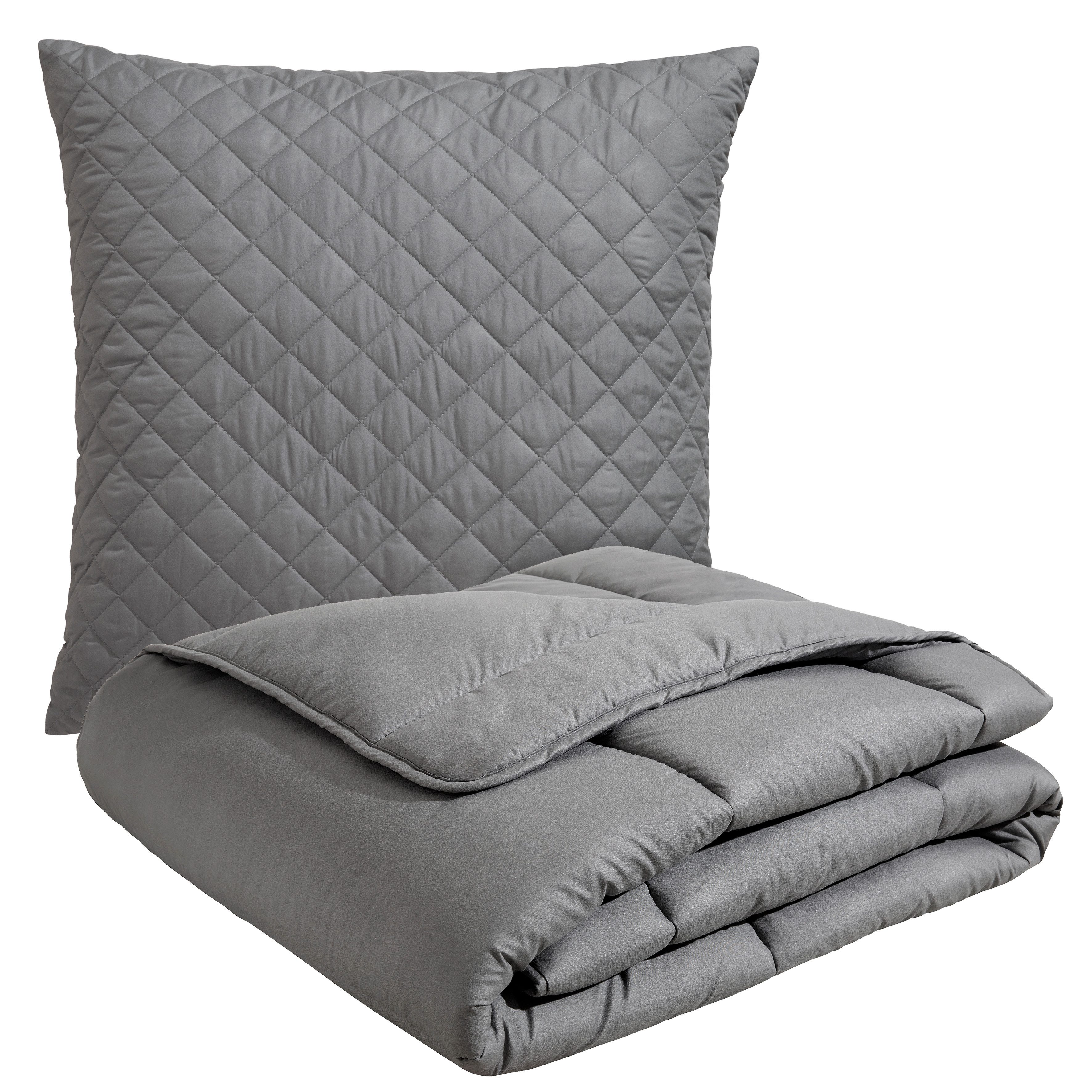 OTTO home Microfaserbettdecke + Microfaserkissen Clarra Spar Set, Decke + Kissen 135x200, 155x200 cm & weitere Größen, Set mit Kissen 40x80 cm, 80x80 cm, Sommer, Herbst, Winter in grau. Reduzierter Preis € 43,99. Unverbindliche Preisempfehlung € 72,90