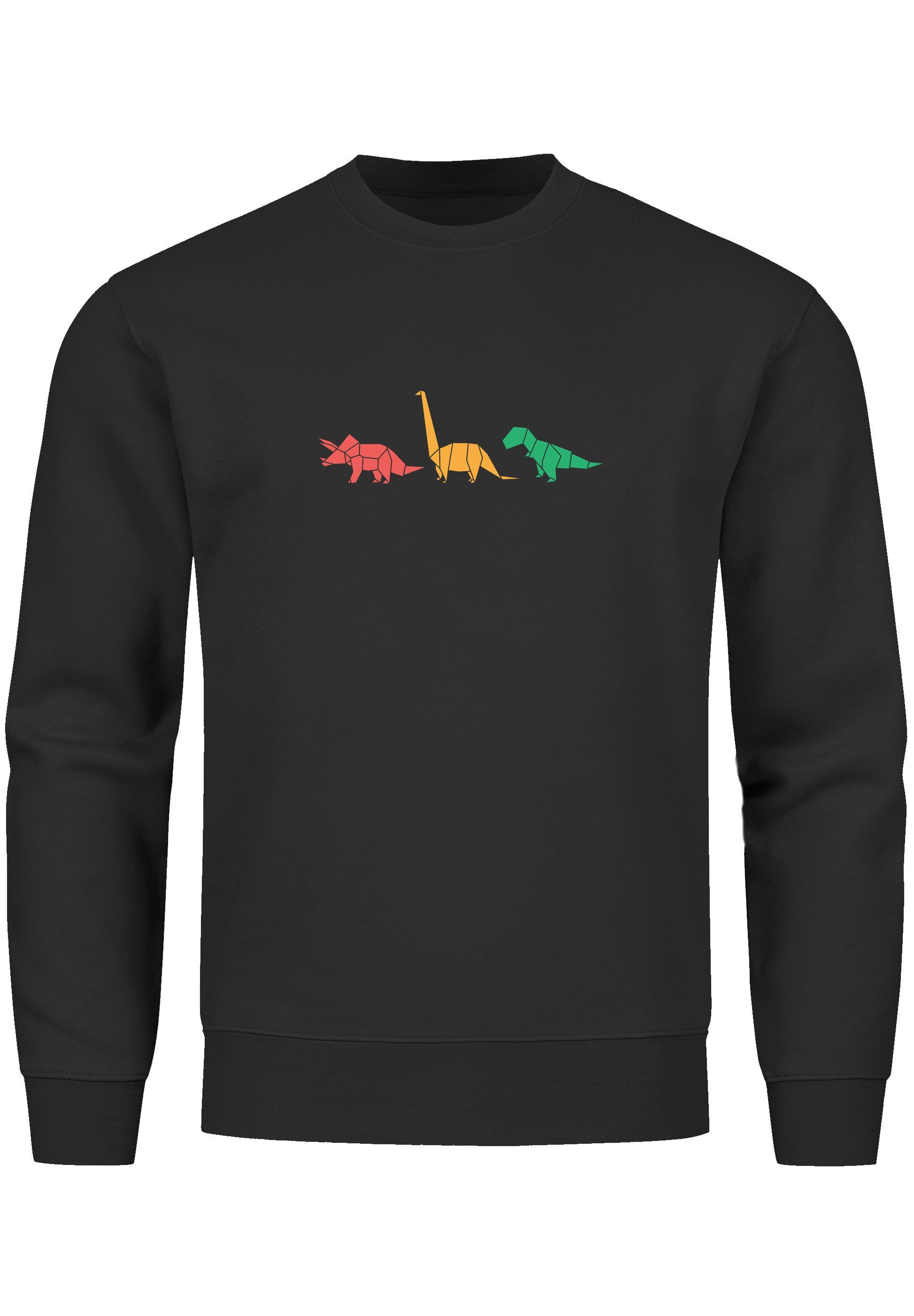 Neverless Sweatshirt Sweatshirt Herren Dinosaurier Aufdruck Polygon Tiere Geometric Print – Bild 2 von 3