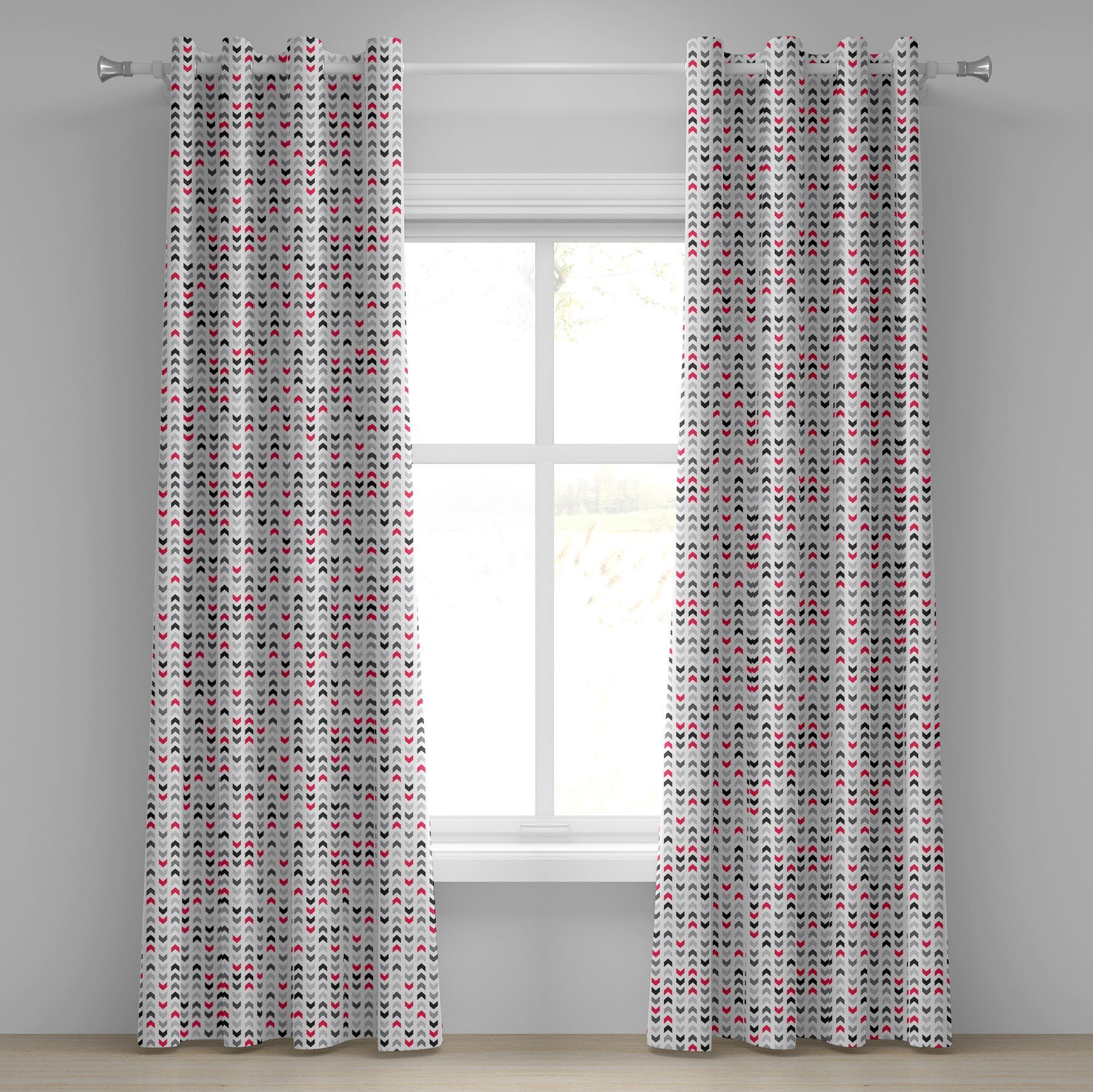 Gardine Dekorative 2-Panel-Fenstervorhänge für Schlafzimmer Wohnzimmer, Abakuhaus, Geometrisch Rote Zickzacke Chevron