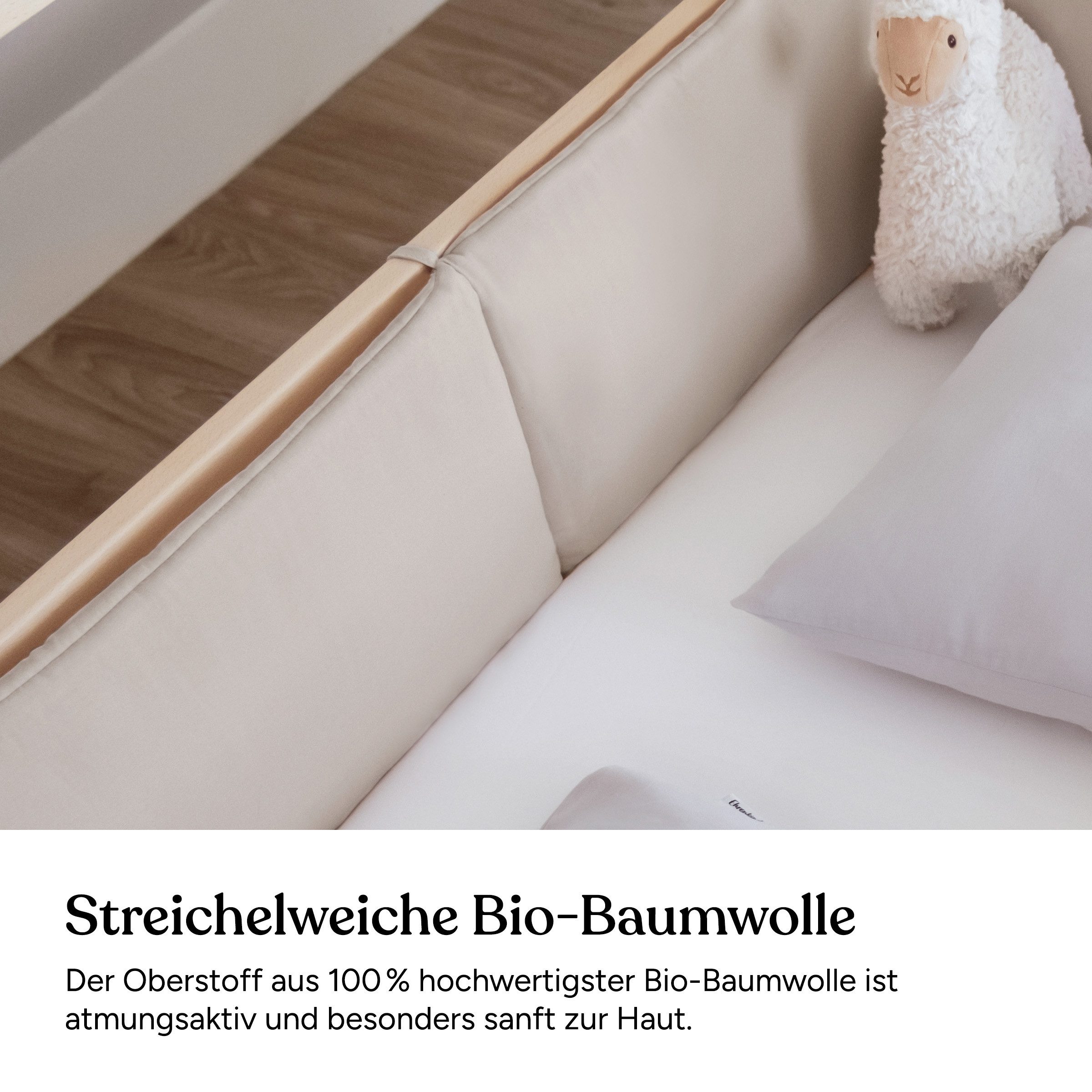 Ehrenkind Bettumrandung 4 tlg für Kinderbett hochwertig verarbeitet, (Bettumrandung Jugendbett, 4-tlg., innen weich gepolstert), Bettumrandung Kinderbett aus 100% Bio Baumwolle