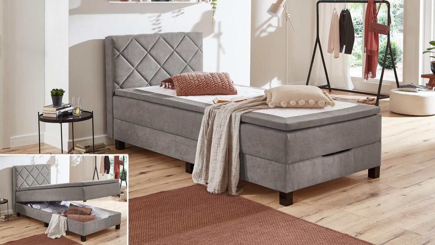 Sun Garden Stauraumbett Stauraumbett JEFF Boxbett silbergrau Bettkasten Top günstig online kaufen