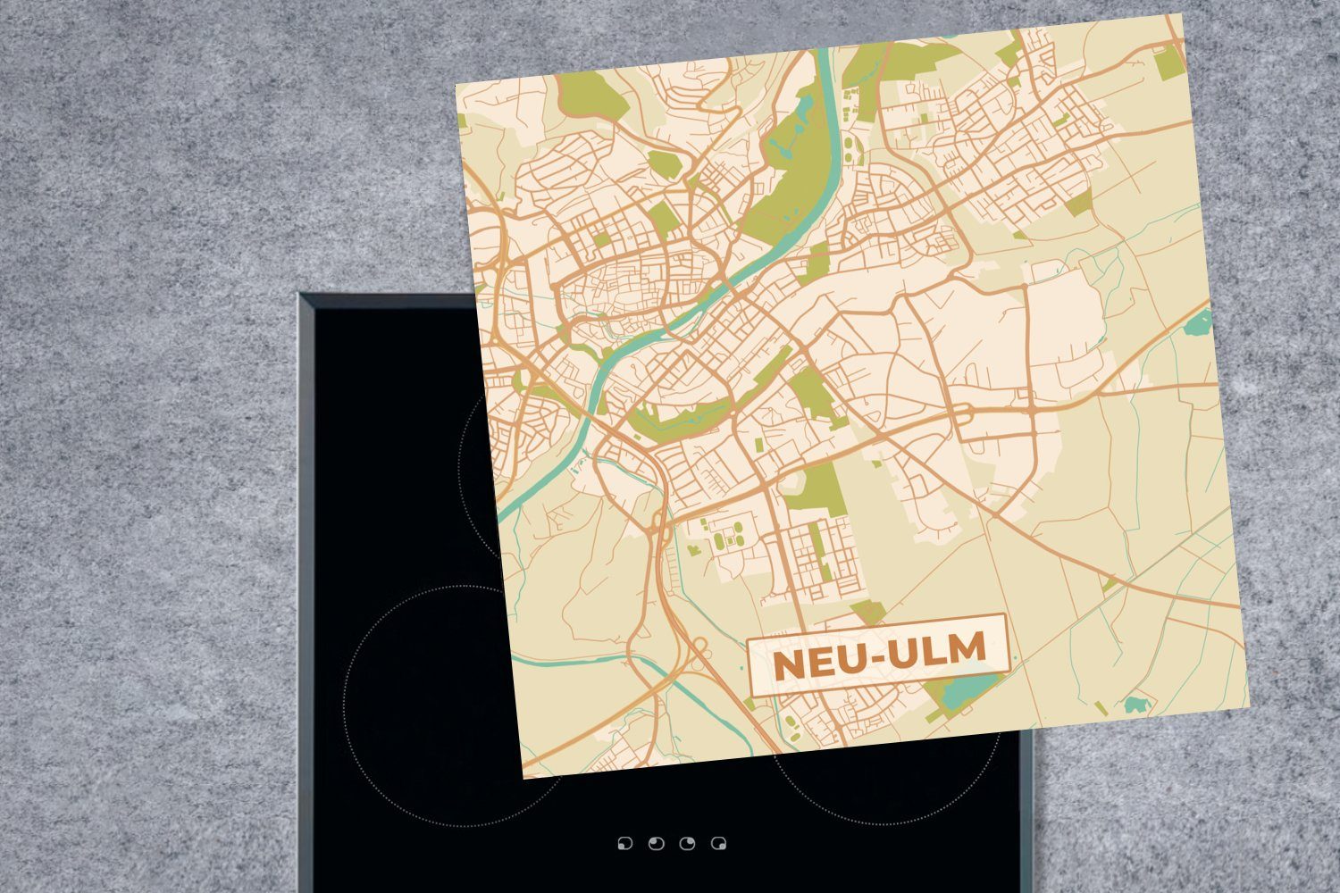 Jahrgang Vinyl, - tlg), Arbeitsplatte MuchoWow - küche Karte, Ceranfeldabdeckung, - Karte Herdblende-/Abdeckplatte cm, 78x78 (1 Neu-Ulm für