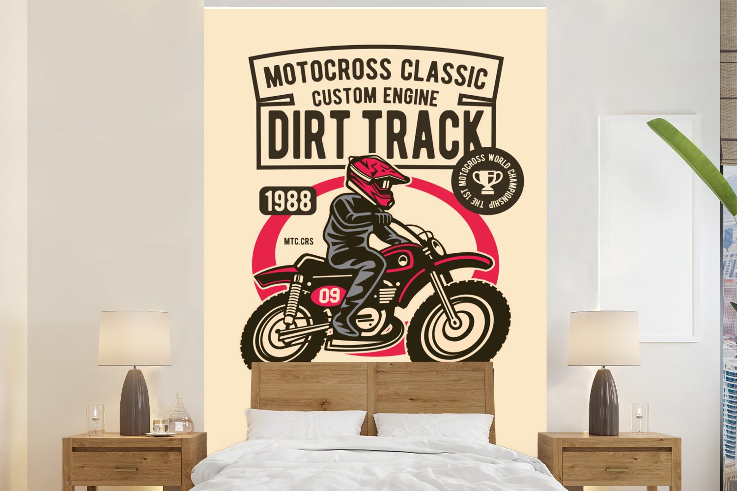 MuchoWow Fototapete Motocross - Mann - Kleidung - Retro, Matt, bedruckt, (3 St), Montagefertig Vinyl Tapete für Wohnzimmer, Wandtapete