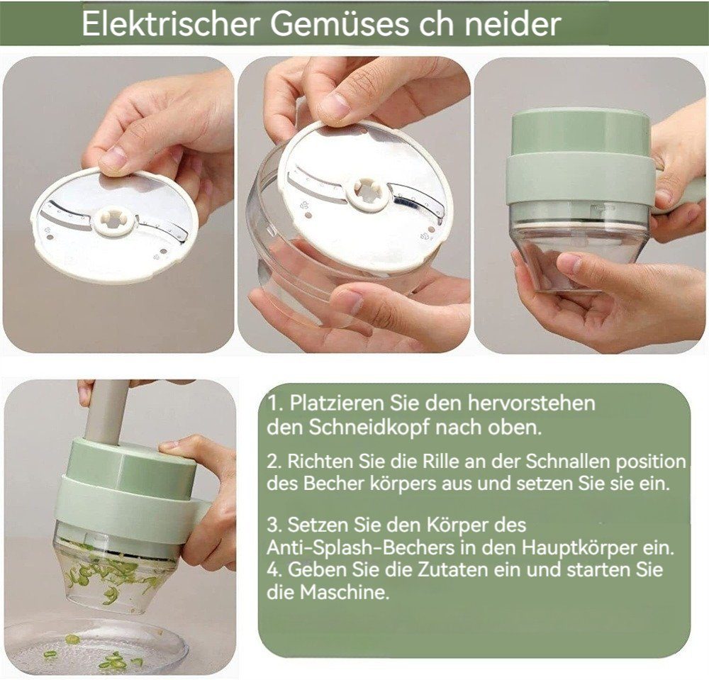 Küchenmaschine Dekorative Gemüseschneider Hand Zwiebelhacker Set, Tragbarer Elektrischer Kabellose 1 4 In
