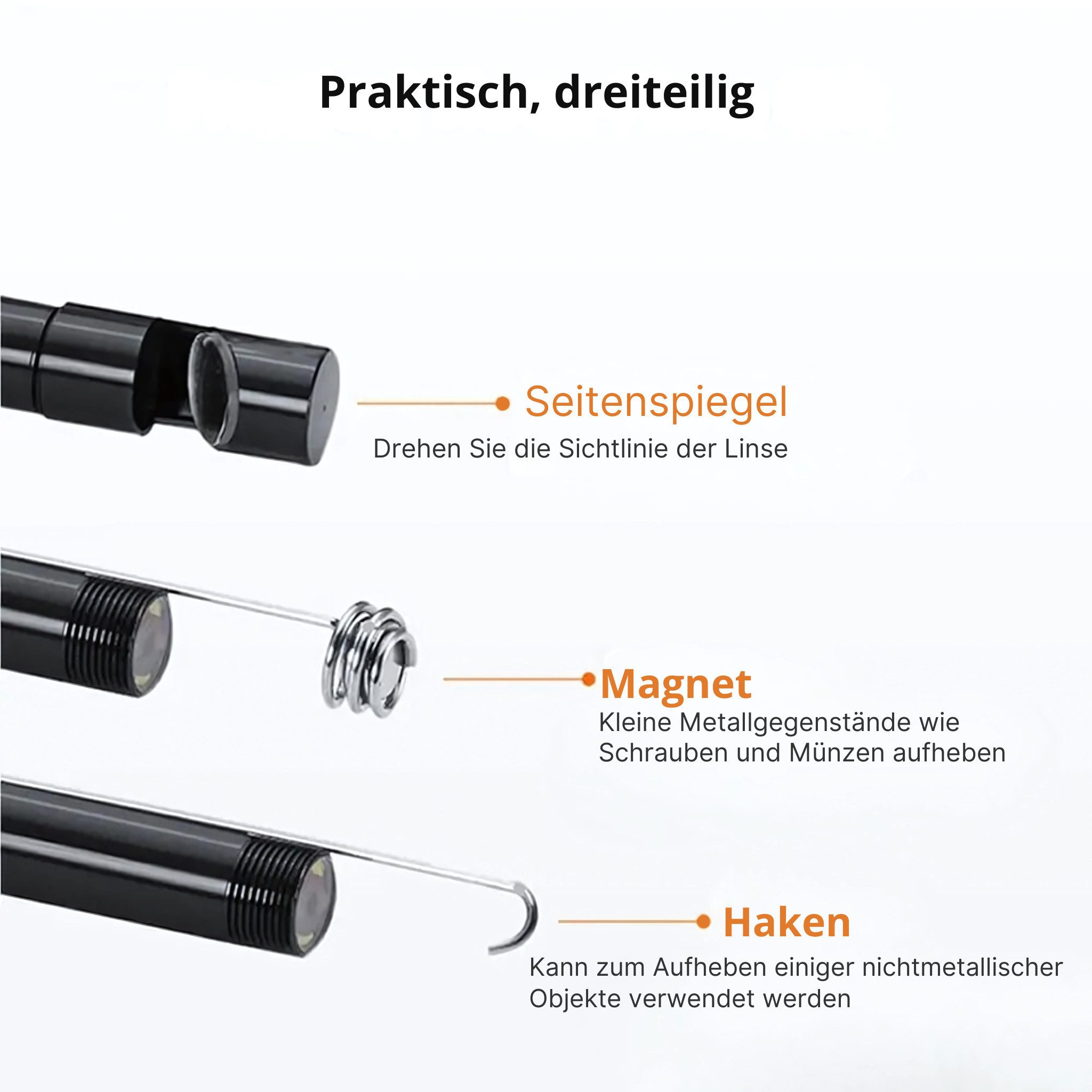 HS.SUPPLY KFZ Endoskopkamera, Handy Endoskop Kamera, KFZ Endoskop Inspektionskamera (wasserdicht, integrierte Beleuchtung, Mit integriertem Magnet)