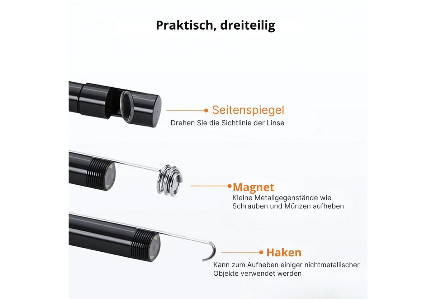 Thumbnail - HS.SUPPLY KFZ Endoskopkamera, Handy Endoskop Kamera, KFZ Endoskop Inspektionskamera (wasserdicht, integrierte Beleuchtun...