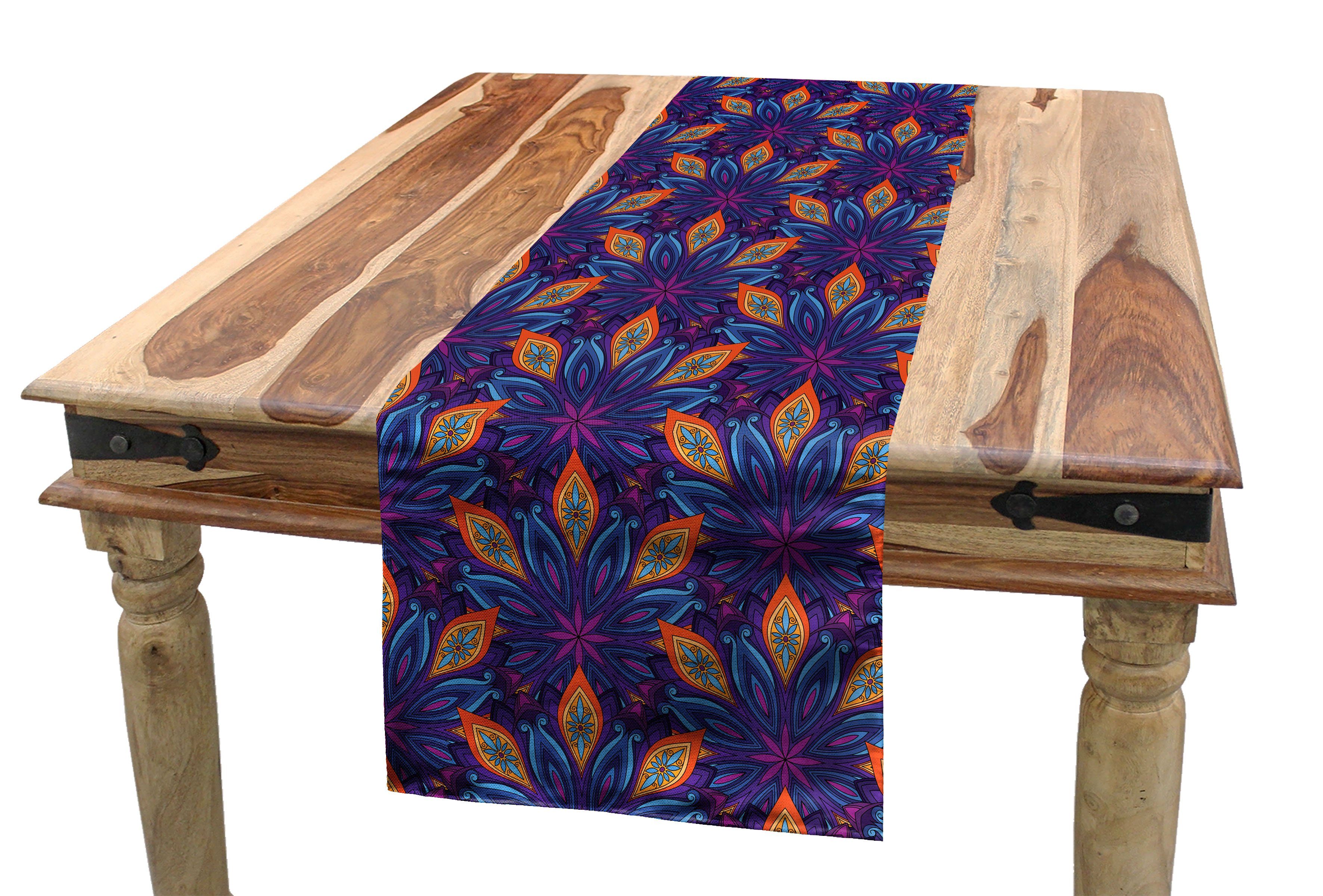 Abakuhaus Tischläufer Esszimmer Küche Rechteckiger Dekorativer Tischläufer, Mandala Leuchtende Blumen Verziert