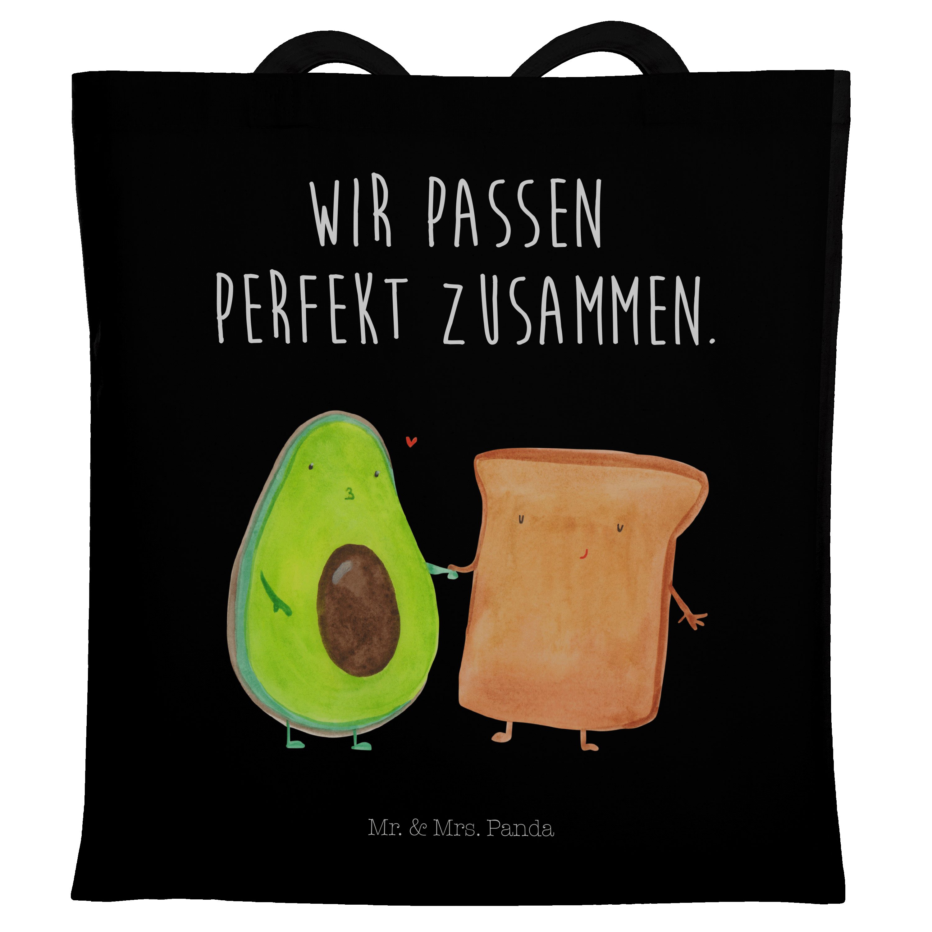 Mr. & Mrs. Panda Tragetasche Avocado + Toast - Schwarz - Geschenk, Jahrestagsgeschenk, Stoffbeutel (1-tlg)