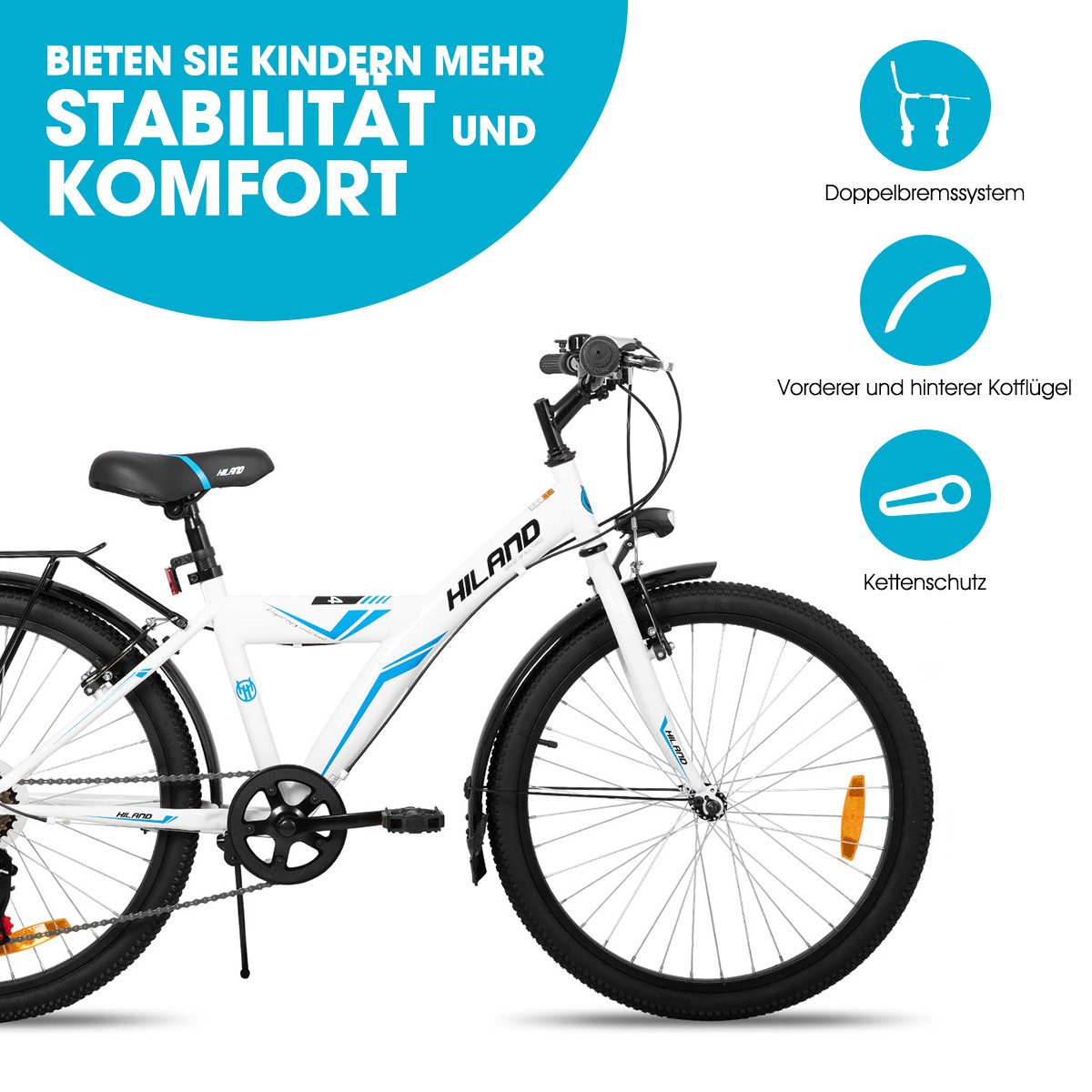 HILAND Kinderfahrrad Sentry+ 20 24 Zoll Mountainbike, MTB für Kinder Jungen Mädchen, mit 6 Gang Schaltung, Gepäckträger, Kotflügel, Fahrradklingel,V Bremse