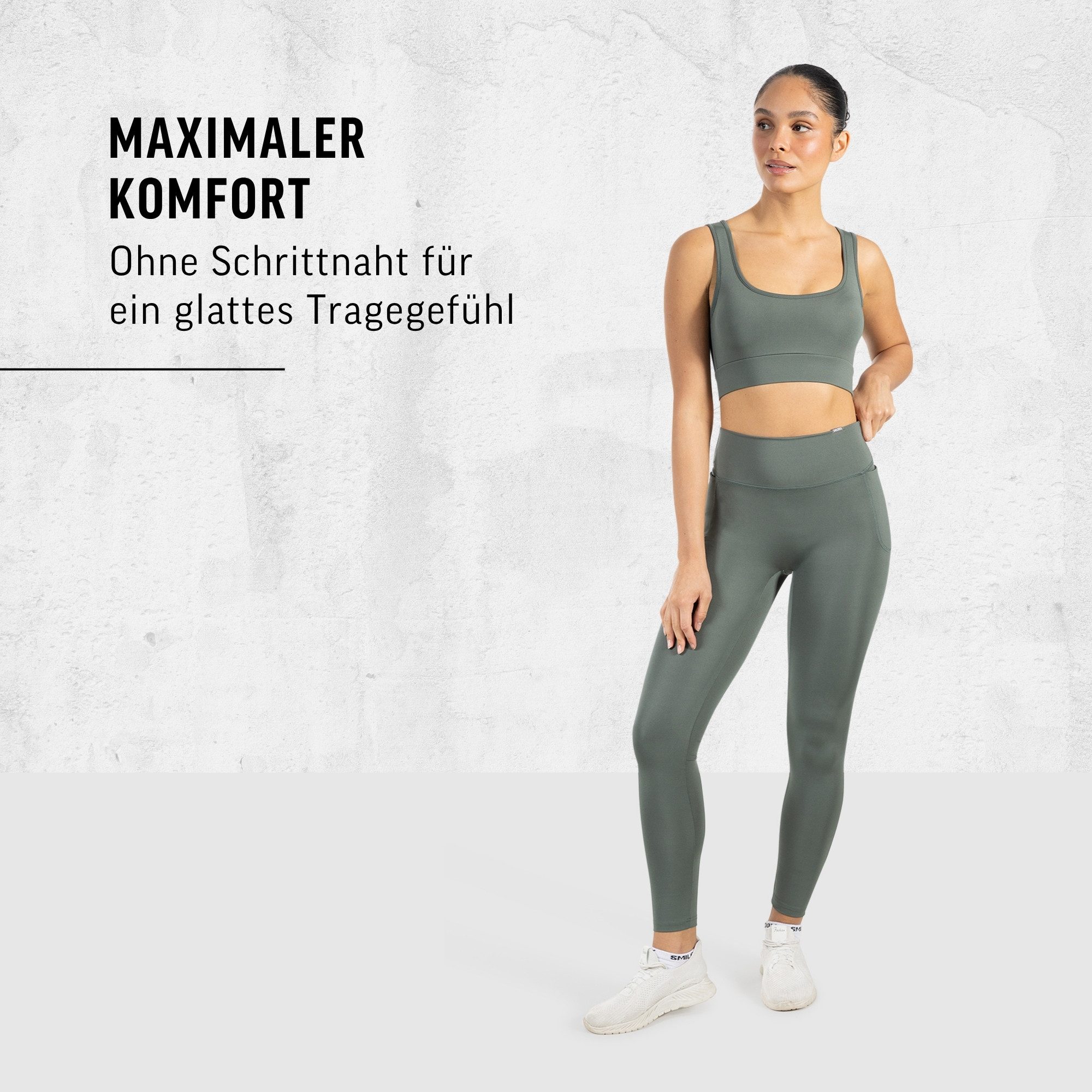 Smilodox Leggings Kelsy, High Waist Sportleggings V-Bund & seitlichen Eingrifftaschen nahtlos im Schritt, figurformende elastische Yogahose, Sport Freizeit