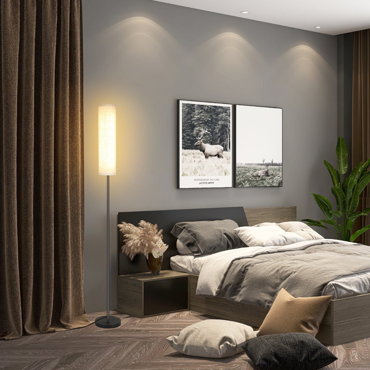 oyajia LED Stehlampe 12W Moderne Wohnzimmer/Schlafzimmer/Büro integriert, Kaltweiß/Naturweiß/Warmweiß, Hohe für Stehlampe, fest LED mit Dimmbar Leinenschirm,Timer, Leselampe mit Fernbedienung, 170cm LED