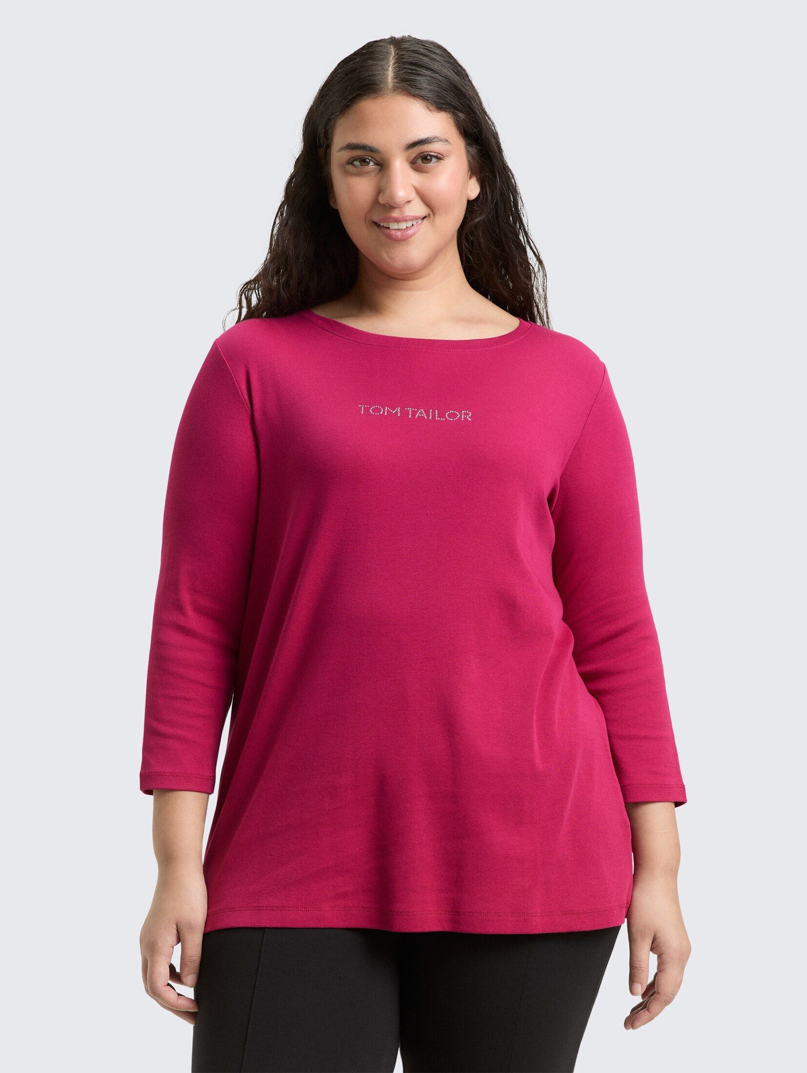 TOM TAILOR PLUS 3/4-Arm-Shirt T-Shirt Plus Size - Slim Fit Langarmshirt mit Glitzer-Logo