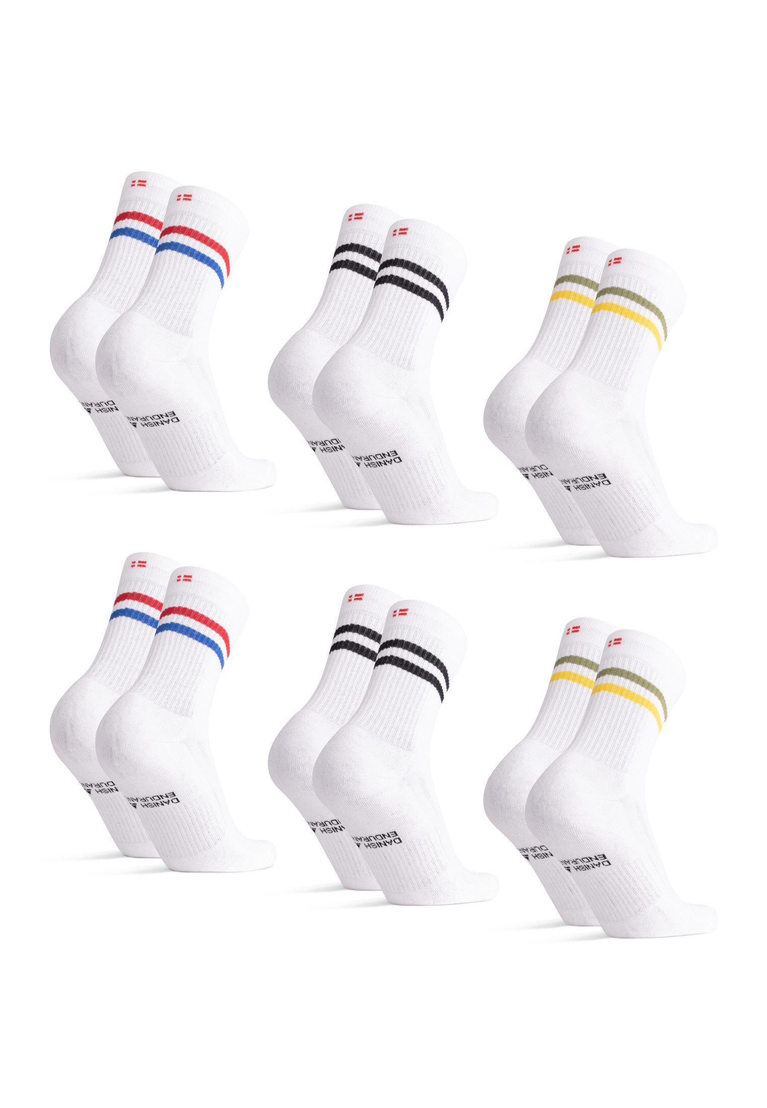 DANISH ENDURANCE Basicsocken Tennis Crew 6 Paar Baumwolle Tennissocken – Bequem, Atmungsaktiv & Retro