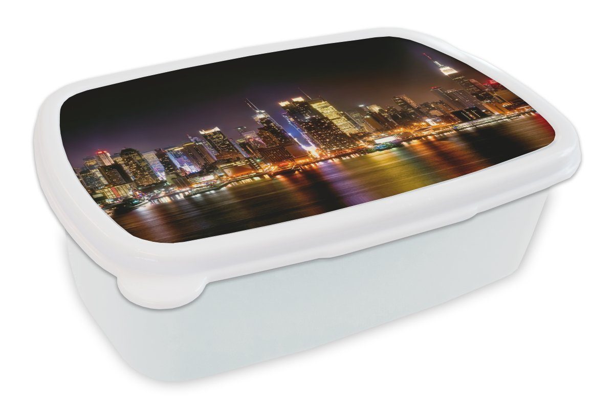 MuchoWow Lunchbox New York - Manhattan - Skyline, Kunststoff, (2-tlg), Brotbox für Kinder und Erwachsene, Brotdose, für Jungs und Mädchen weiß