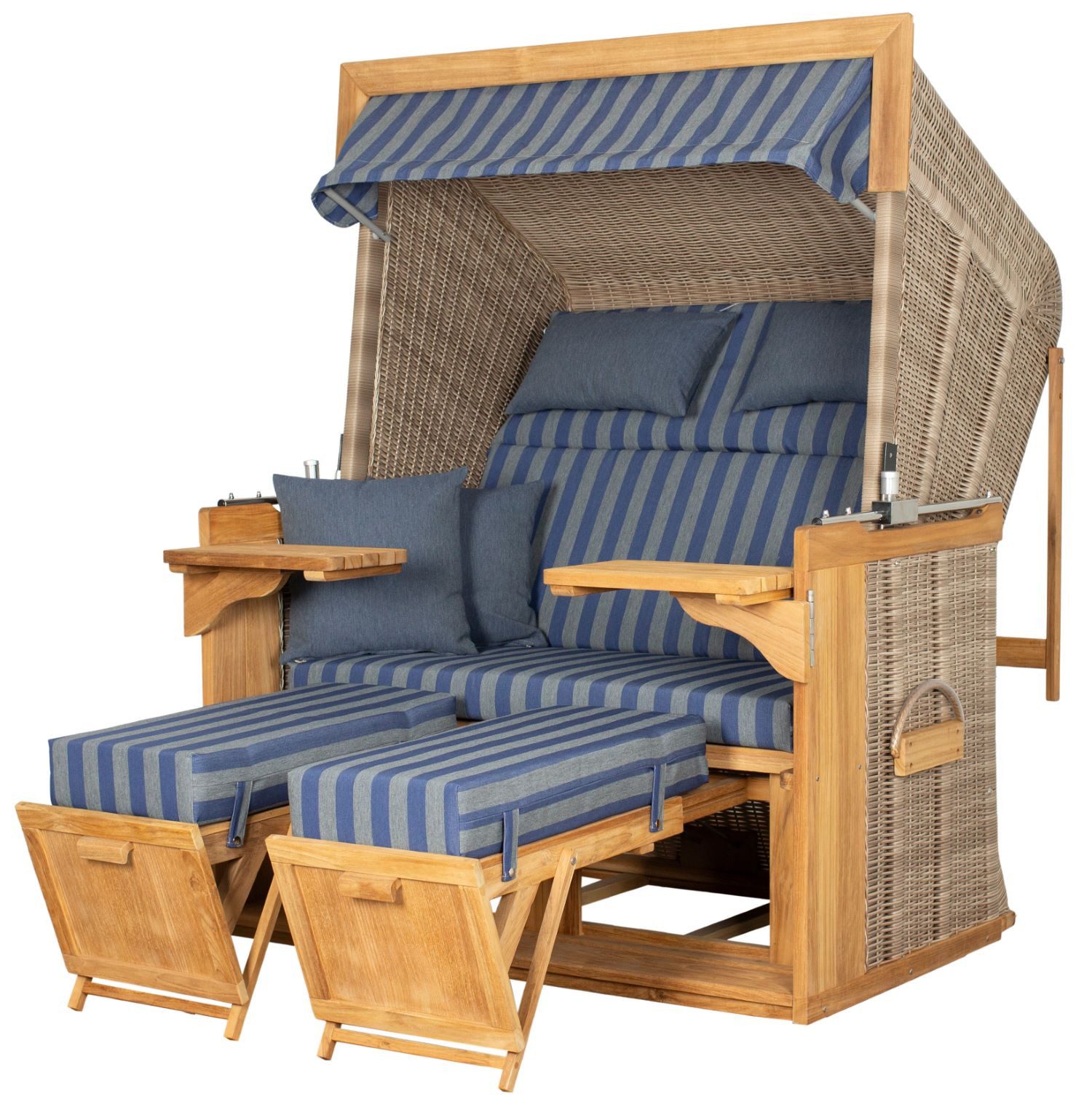 deVries PURE® Strandkorb Friesland Sylt XL - PE white kubu - Dessin 249, BxTxH: 135x90x165 cm, Volllieger, Nordsee-Strandkorb, Teakholz - PE-Markengeflecht - bequeme Polster - Schutzhaube