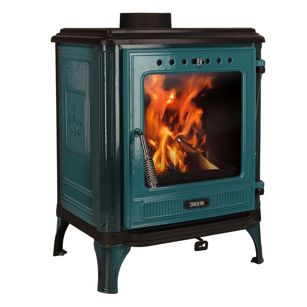 365 Kaminofen 365® Ferrox 55 türkis emailliert 7 kW Gusseisen A+, 7 kW