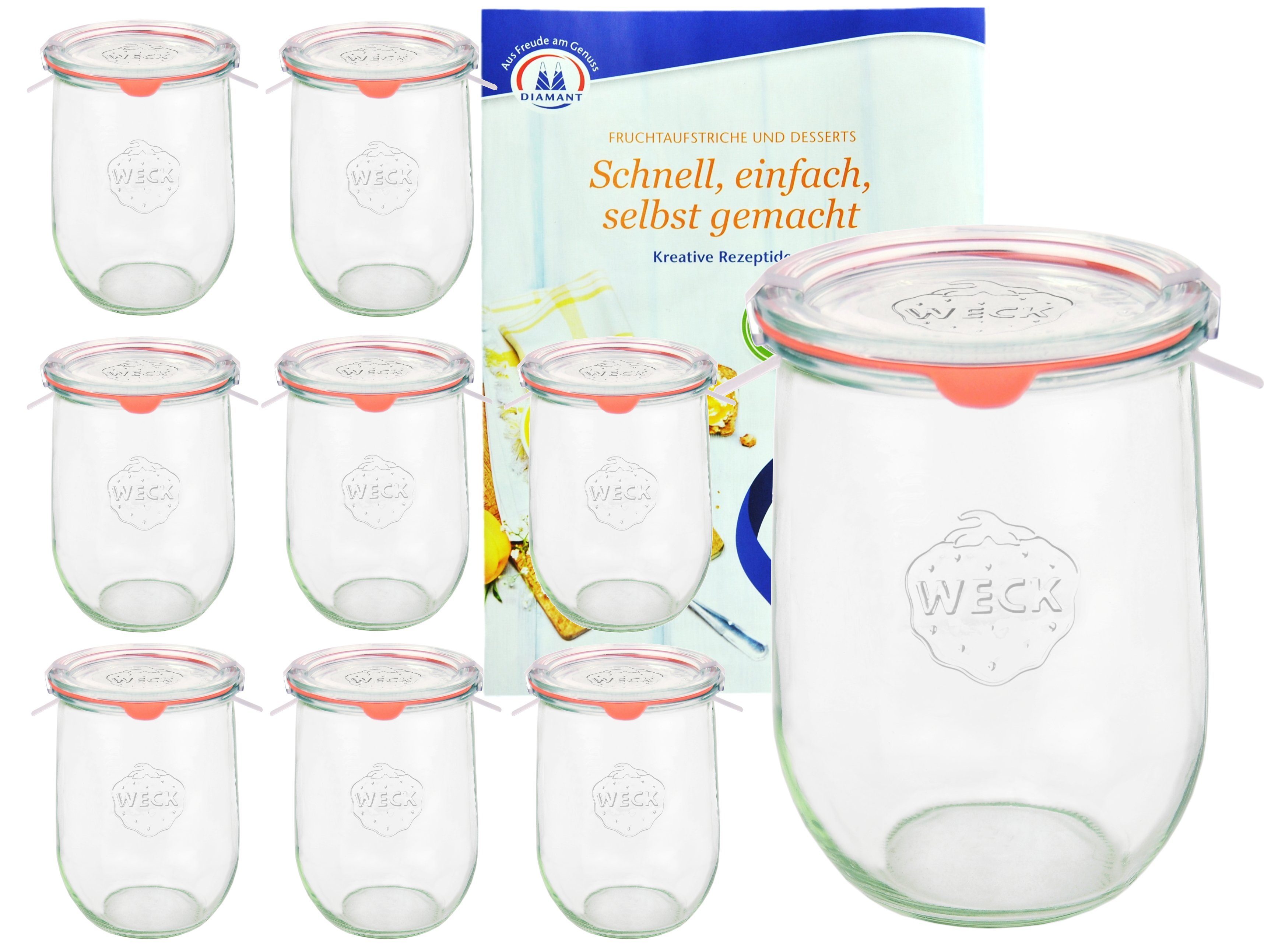 Einmachglas 9er Set Weck Gläser 1062ml Tulpengläser Deckel Einkochringe Klammer
