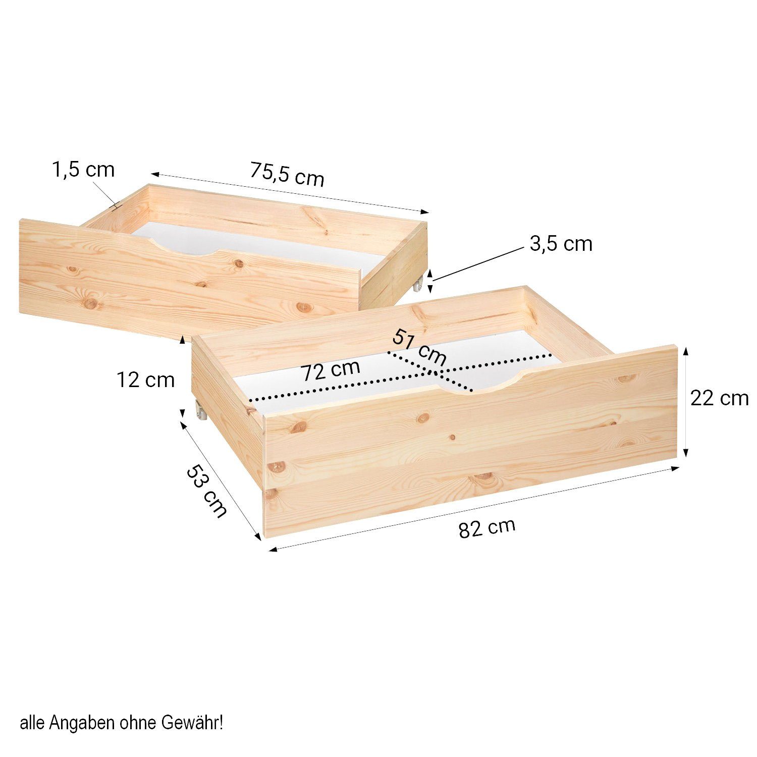 Homestyle4u Bettschubkasten Bettkasten 2er Set Holz Aufbewahrung mit Rollen Bettschublade Bett (2er Set, 2 St., 2 Bettkästen/2x Bettkasten/Schublade), B/H/T 82 x 22 x 53 cm, Stauraum